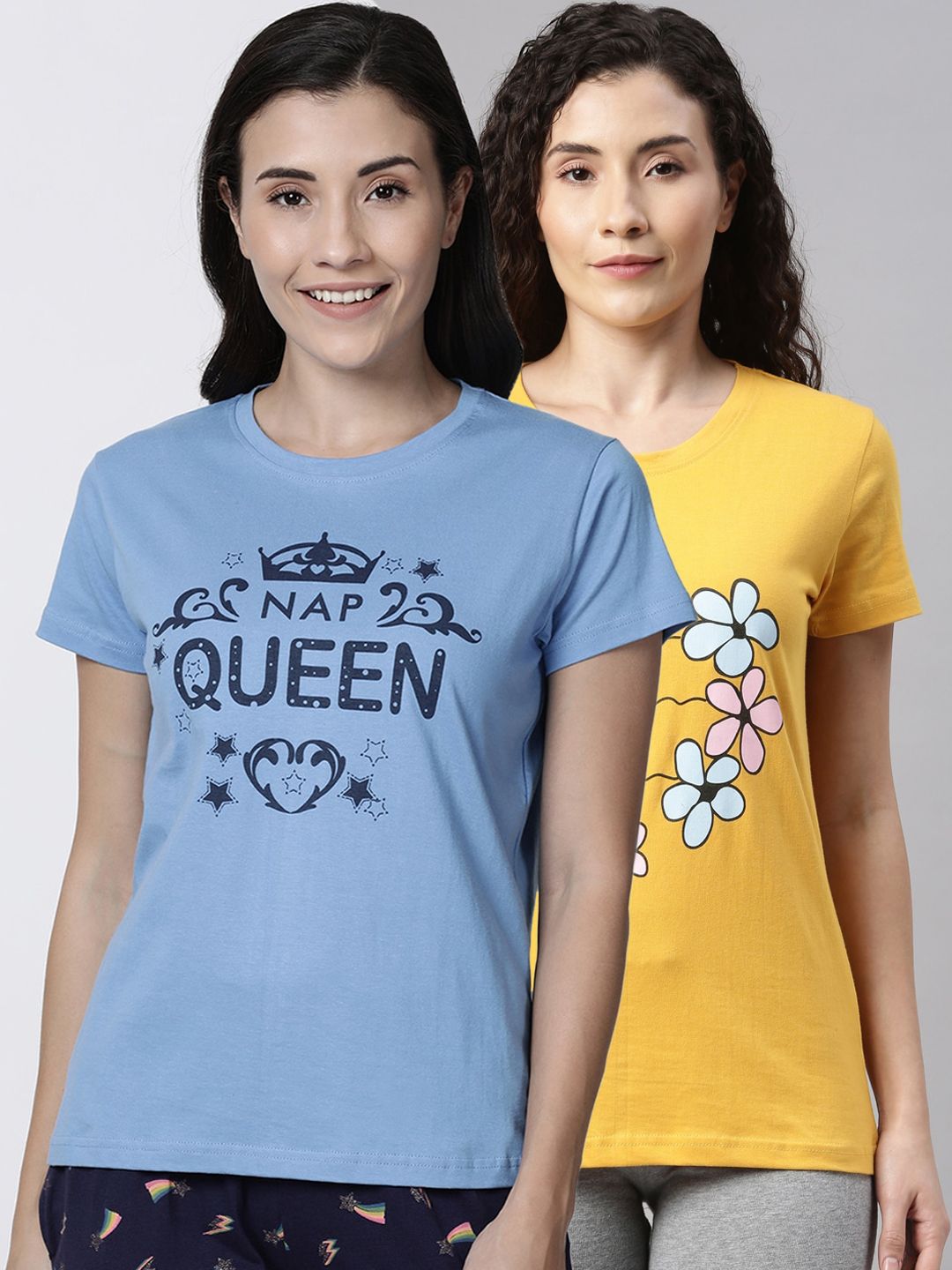 Kryptic Women Pack Of 2 Printed Pure Cotton Lounge T-Shirts Price in India