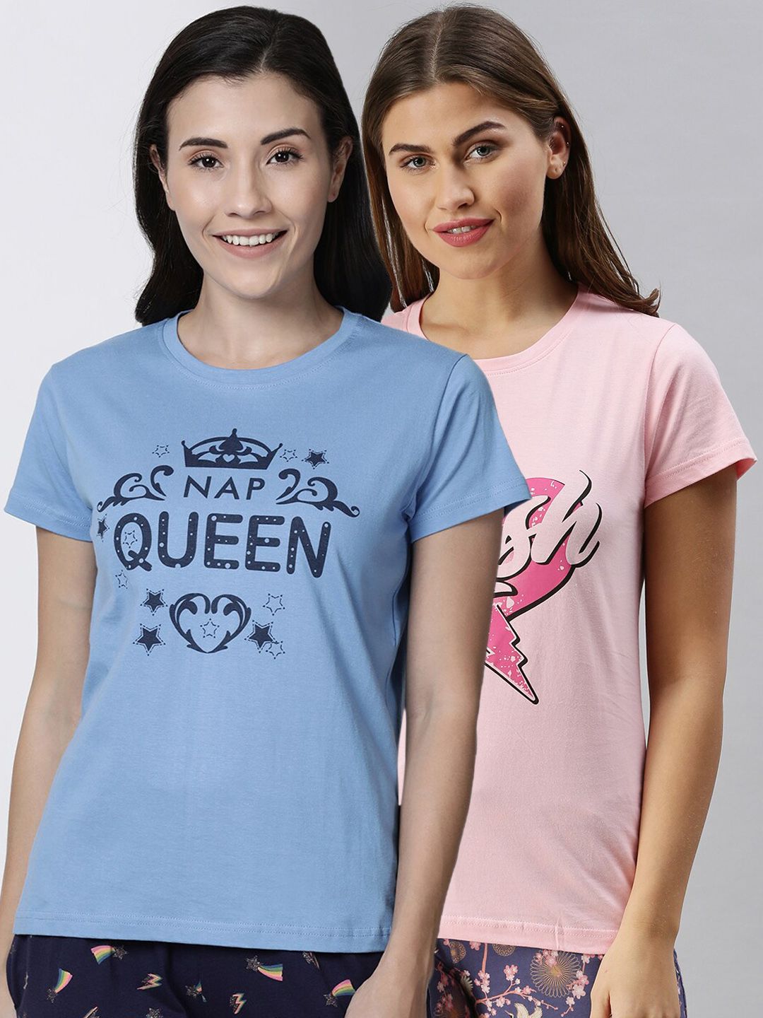 Kryptic Women Pack Of 2 Printed Pure Cotton Lounge T-Shirt Price in India