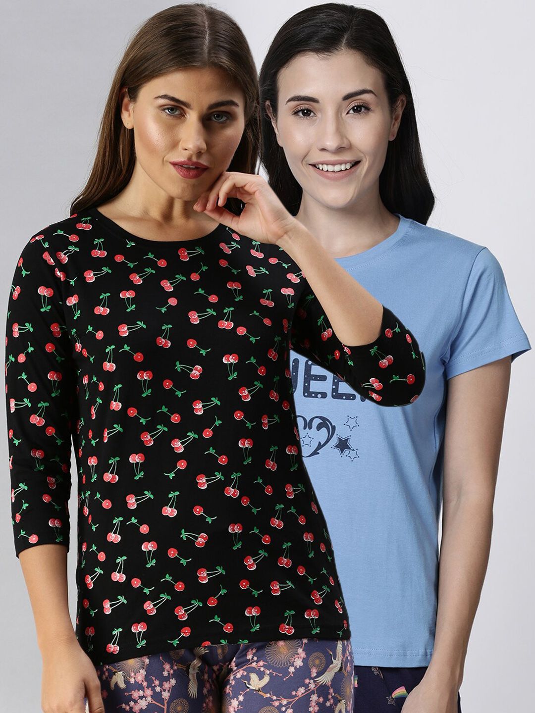 Kryptic Women Pack Of 2 Printed Pure Cotton Lounge T-Shirts Price in India