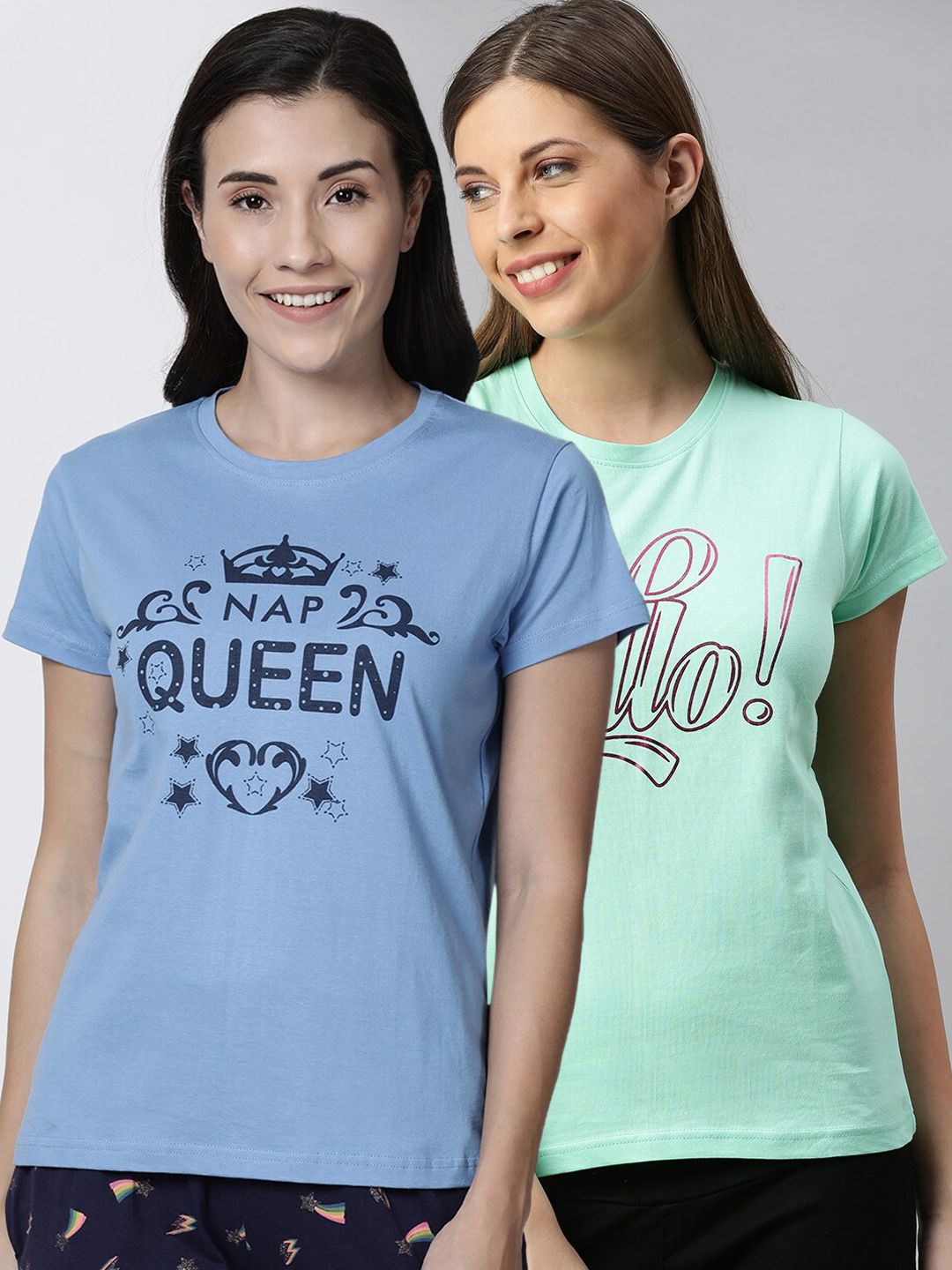 Kryptic Women Pack Of 2 Printed Pure Cotton Lounge T-Shirts Price in India