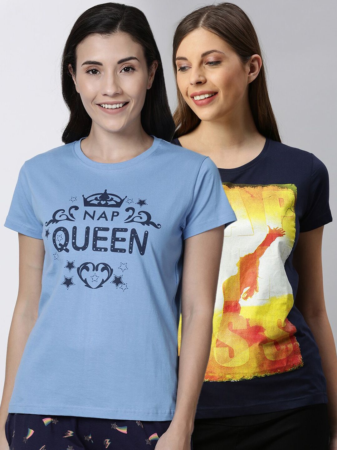 Kryptic Women Pack Of 2 Printed Pure Cotton Lounge T-Shirts Price in India