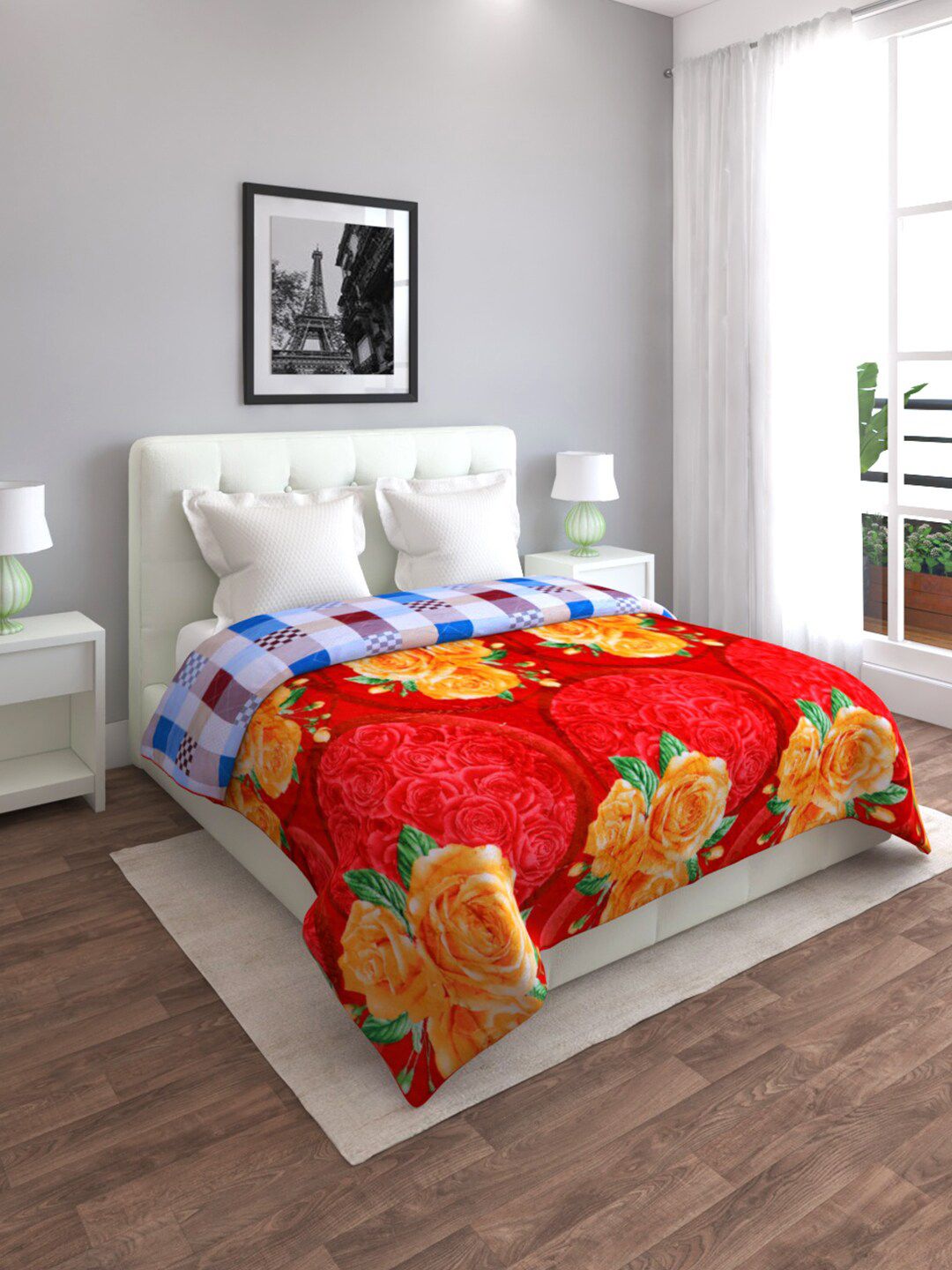 ROMEE Red & Blue Floral Mild Winter 500 GSM Double Bed Blanket Price in India