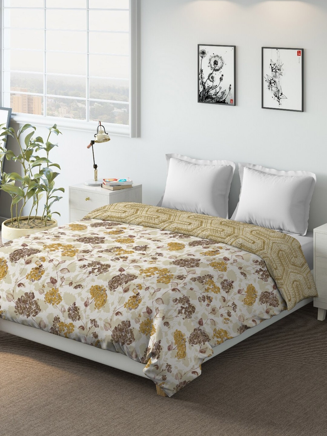 DDecor Brown & Yellow Floral Mild Winter 110 GSM Double Bed Dohar Price in India