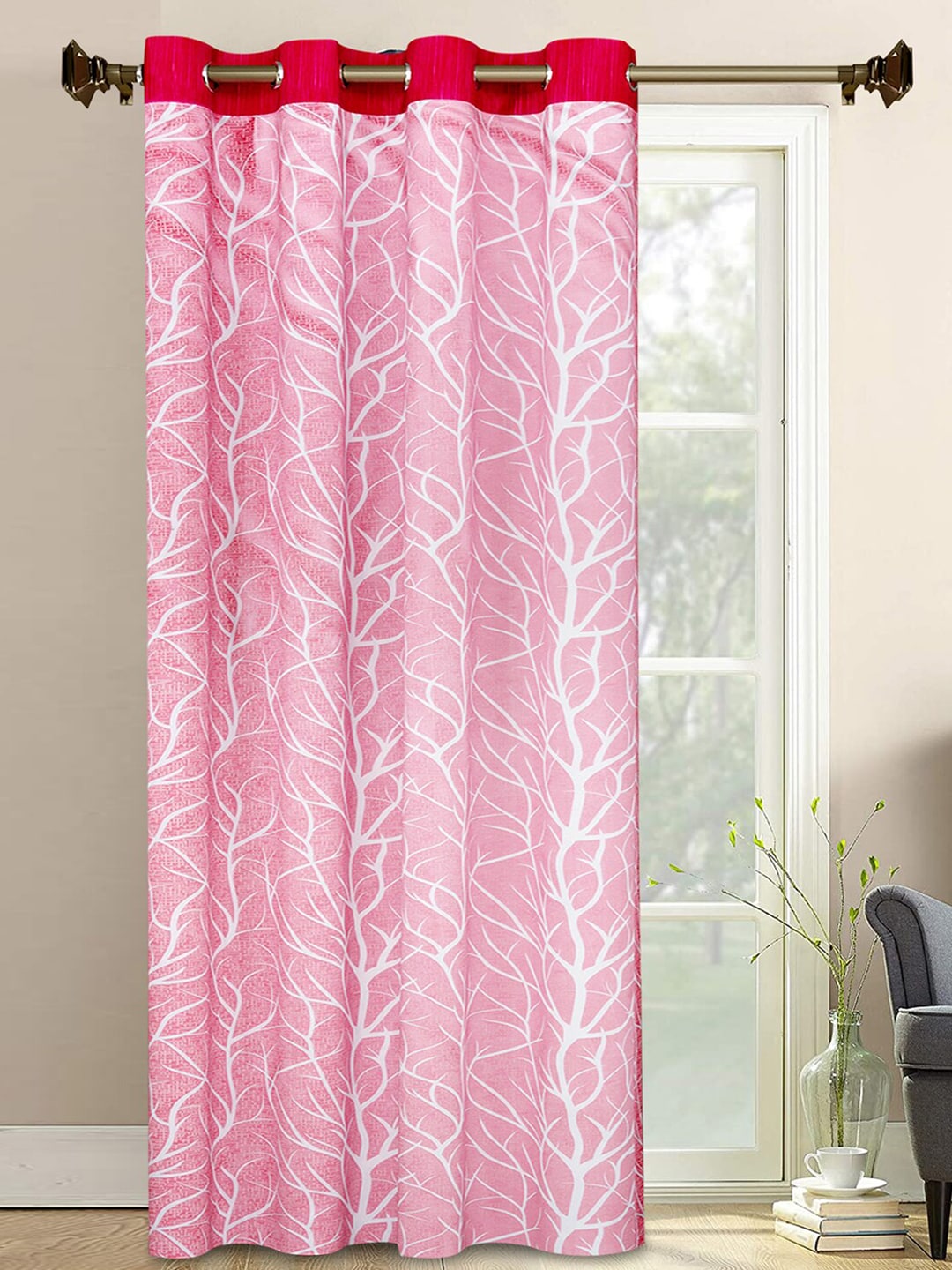 Kuber Industries Pink & White Floral Door Curtain Price in India