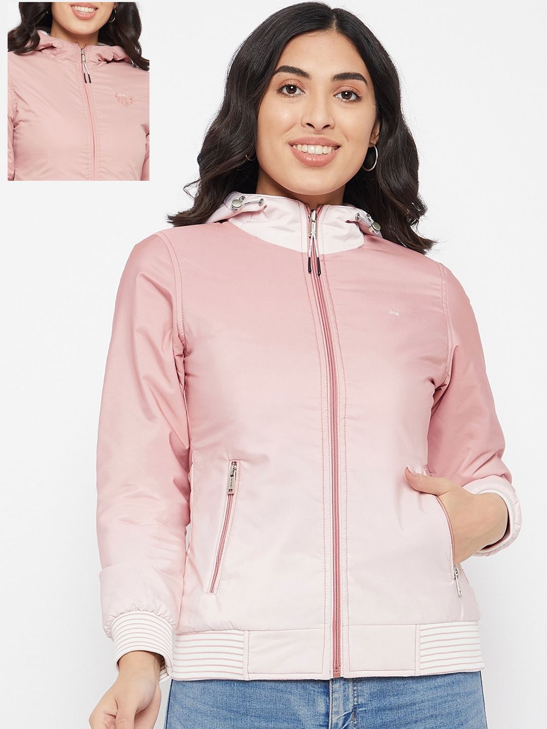 Okane Women Pink & White Ombre Reversible Tailored Jacket Price in India