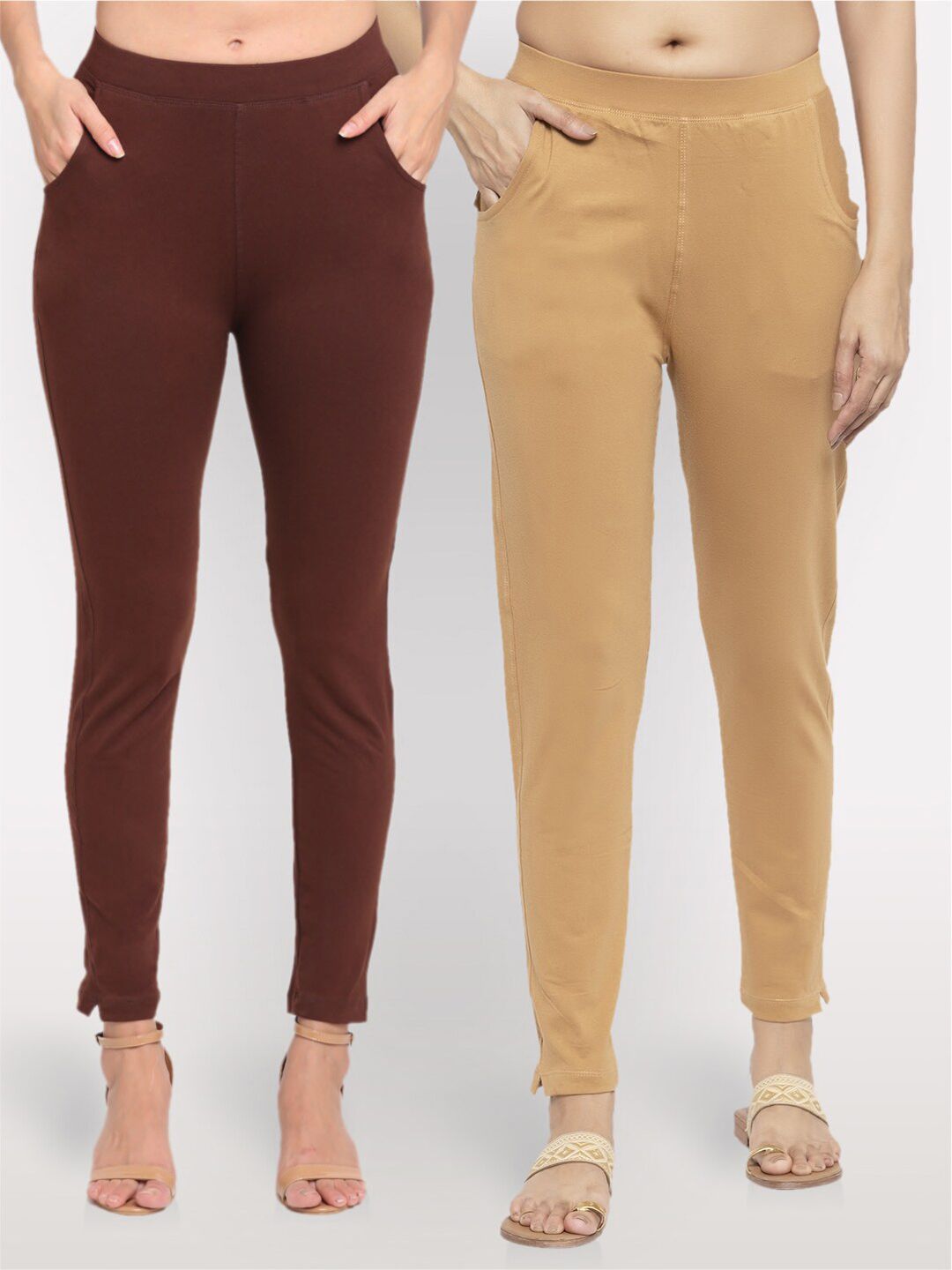 NEUDIS Women Pack Of 2 Cotton Lycra Ankle Length Jeggings Price in India