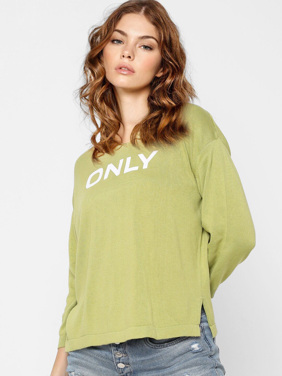 ONLY Women Green Printed Pullover Price in India