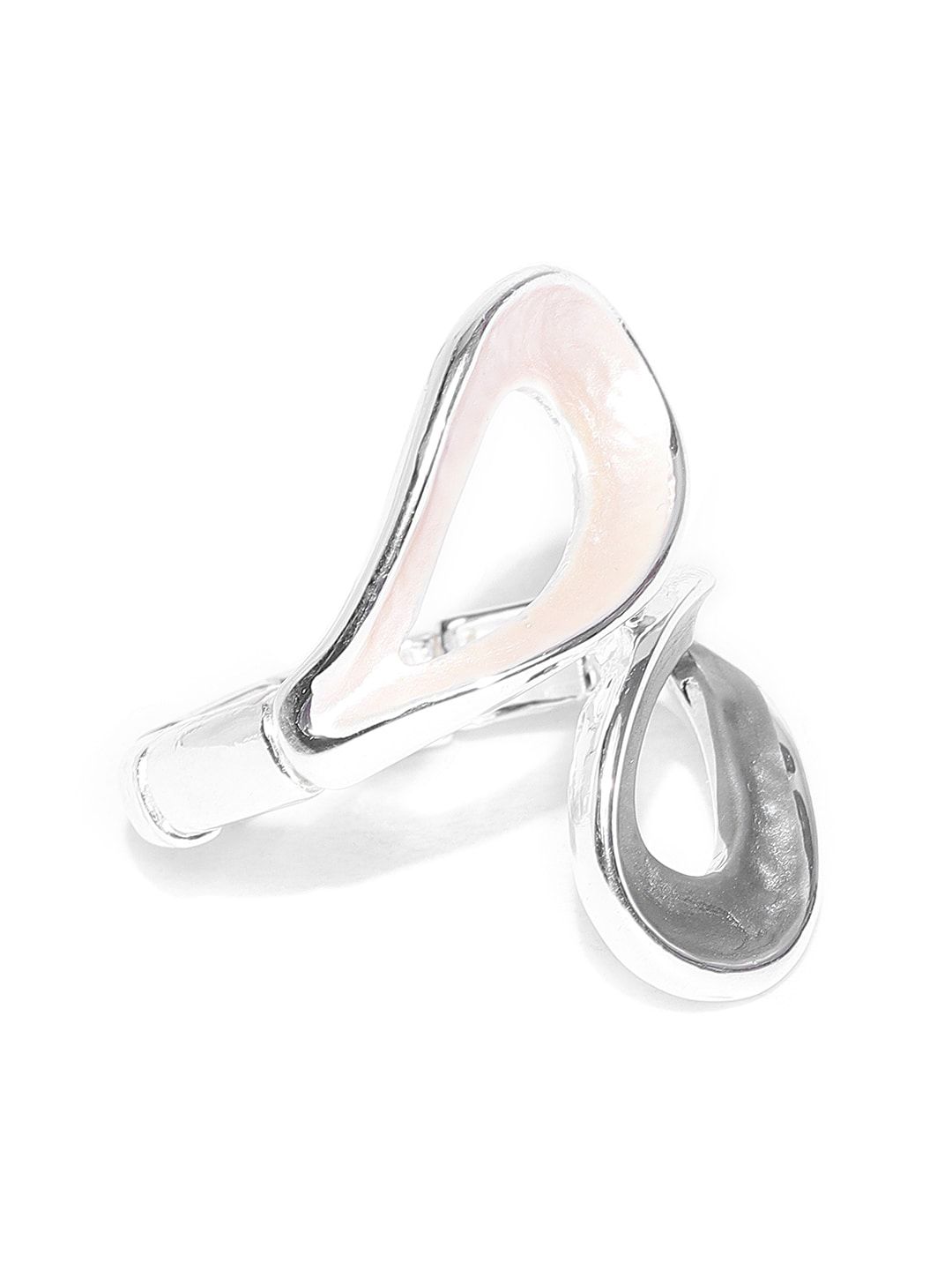 PRITA Women Silver-Plated Peach-Coloured Stretchable Finger Ring Price in India