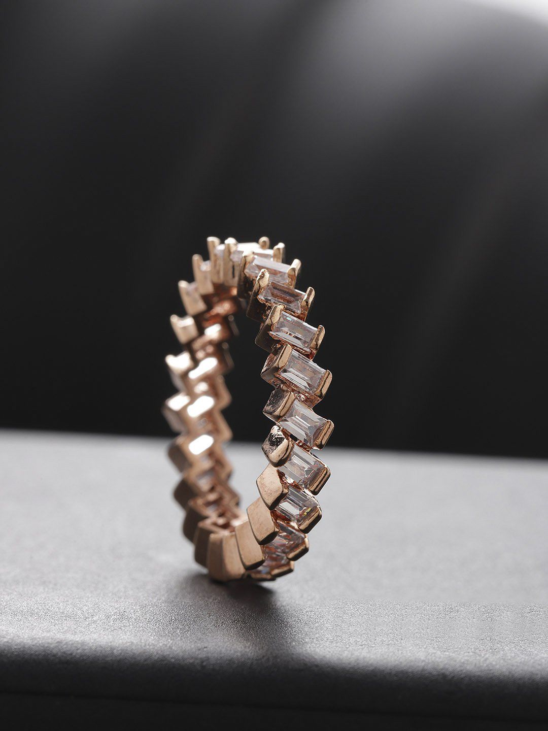 PRITA Rose Gold-Plated White AD Studded Band Finger Ring Price in India