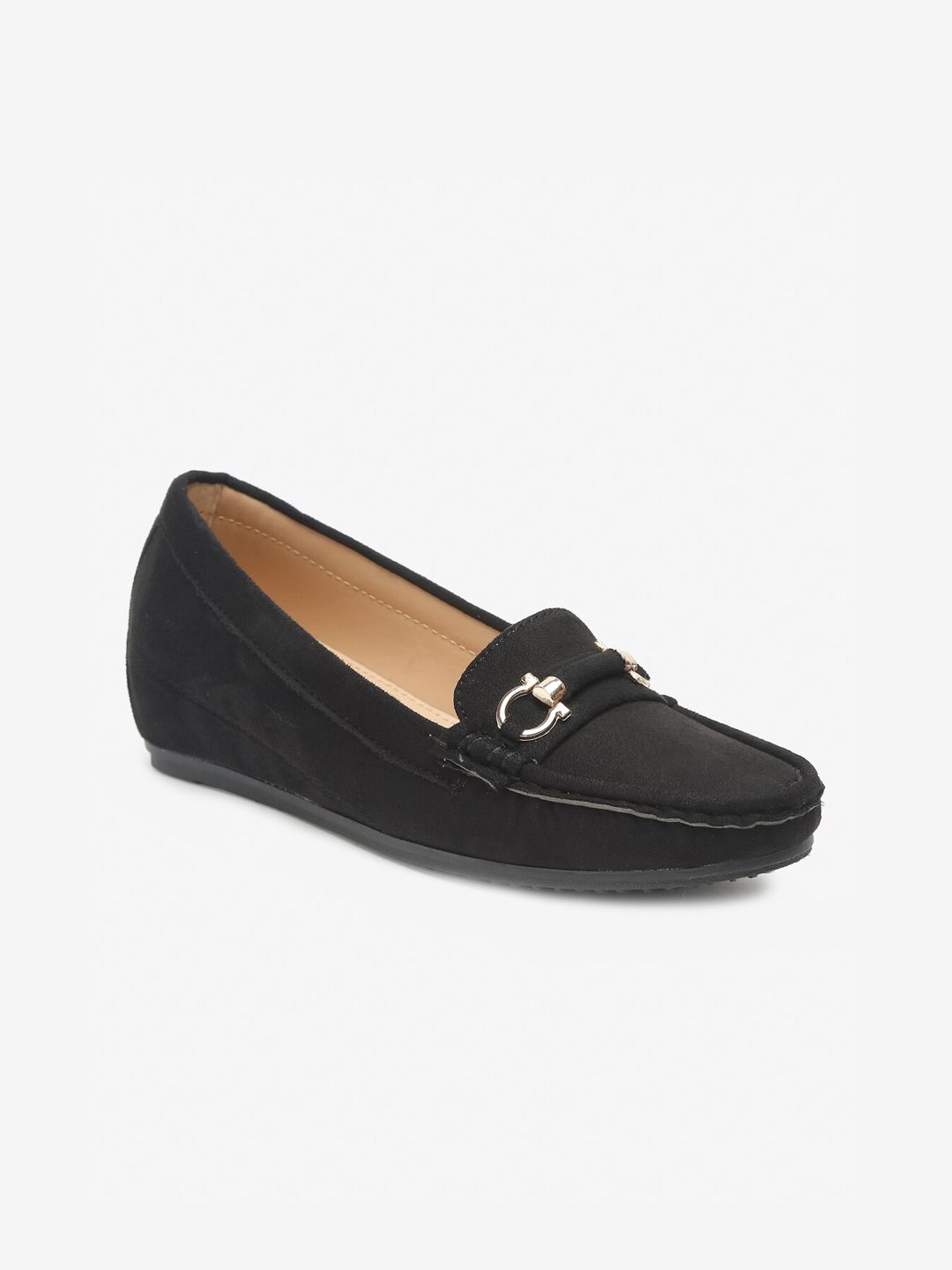 Flat n Heels Women Black Solid Loafers Price in India