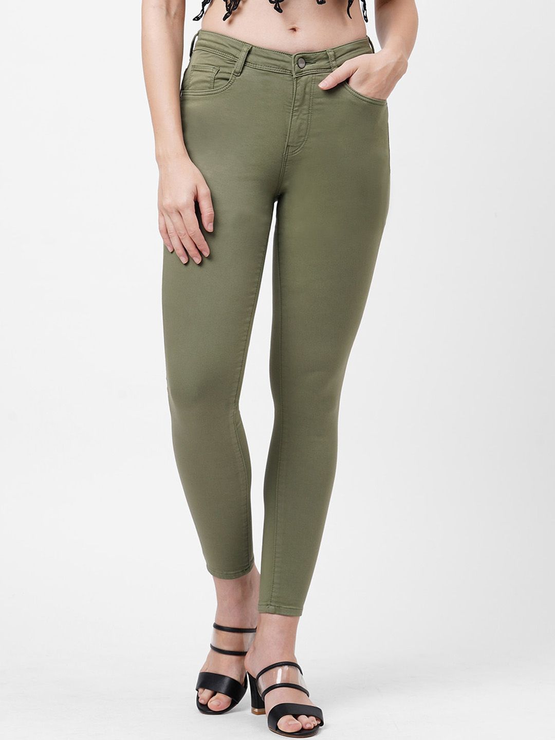 Kraus Jeans Women Olive Green Skinny Fit High-Rise Stretchable Jeans Price in India