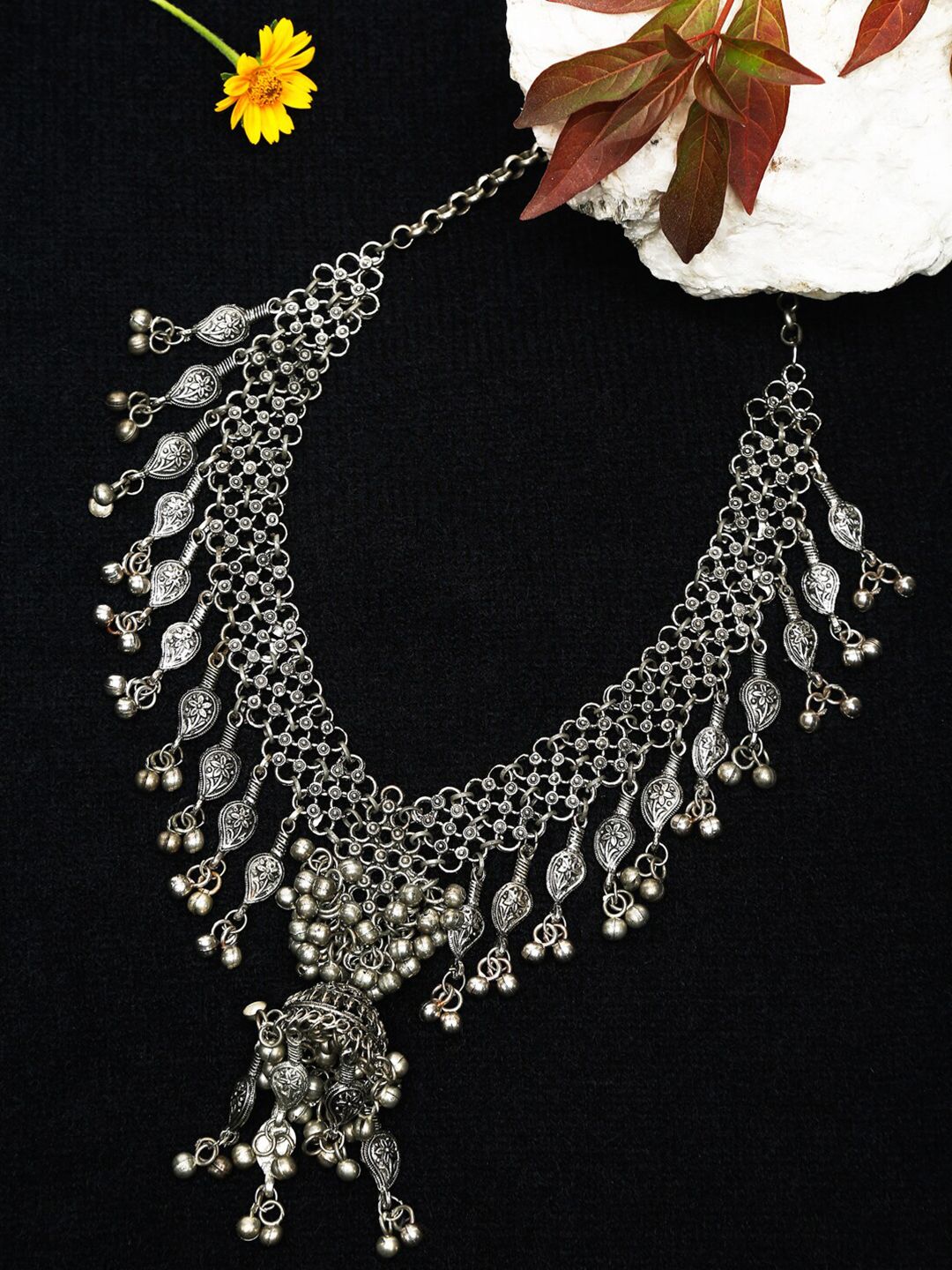 NEUDIS Silver-Toned Silver-Plated Oxidised Necklace Price in India