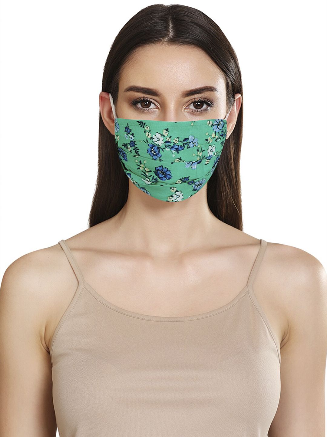 Kazo Women Green & Blue Printed 3-Ply Reusable Cloth Mask Price in India