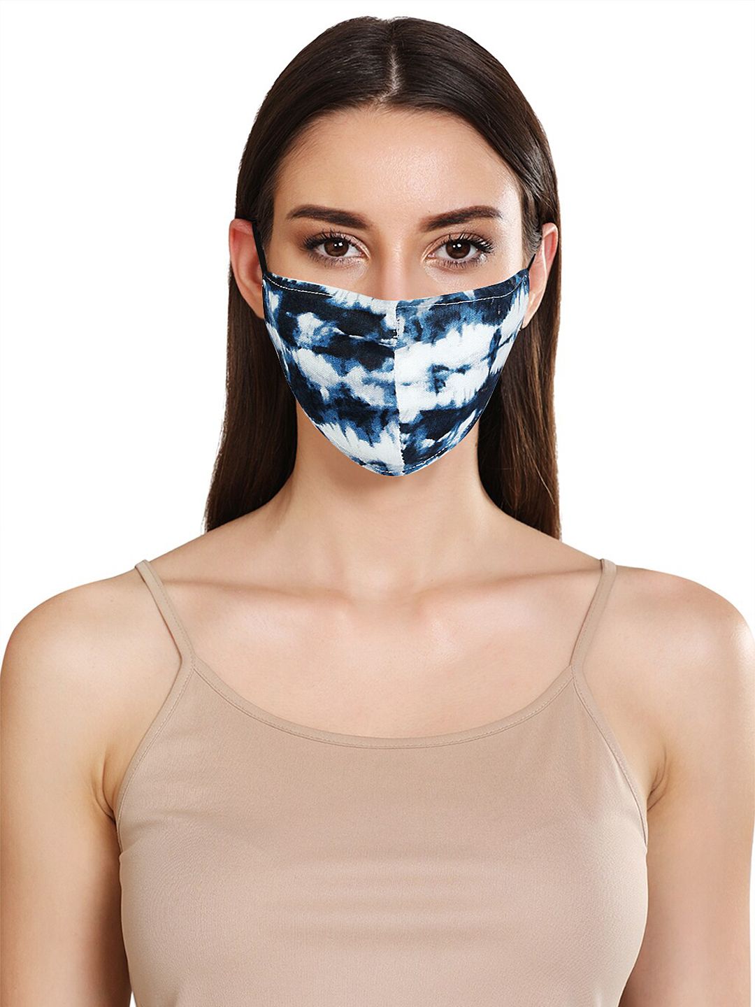 Kazo Women Blue & White Tie & Dye Printed 2-Ply Cloth Mask Price in India