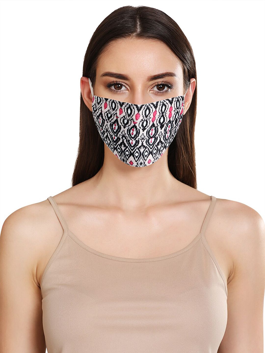 Kazo Women Multicoloured Geo Printed 3-Ply Adjustable Cloth Mask Price in India