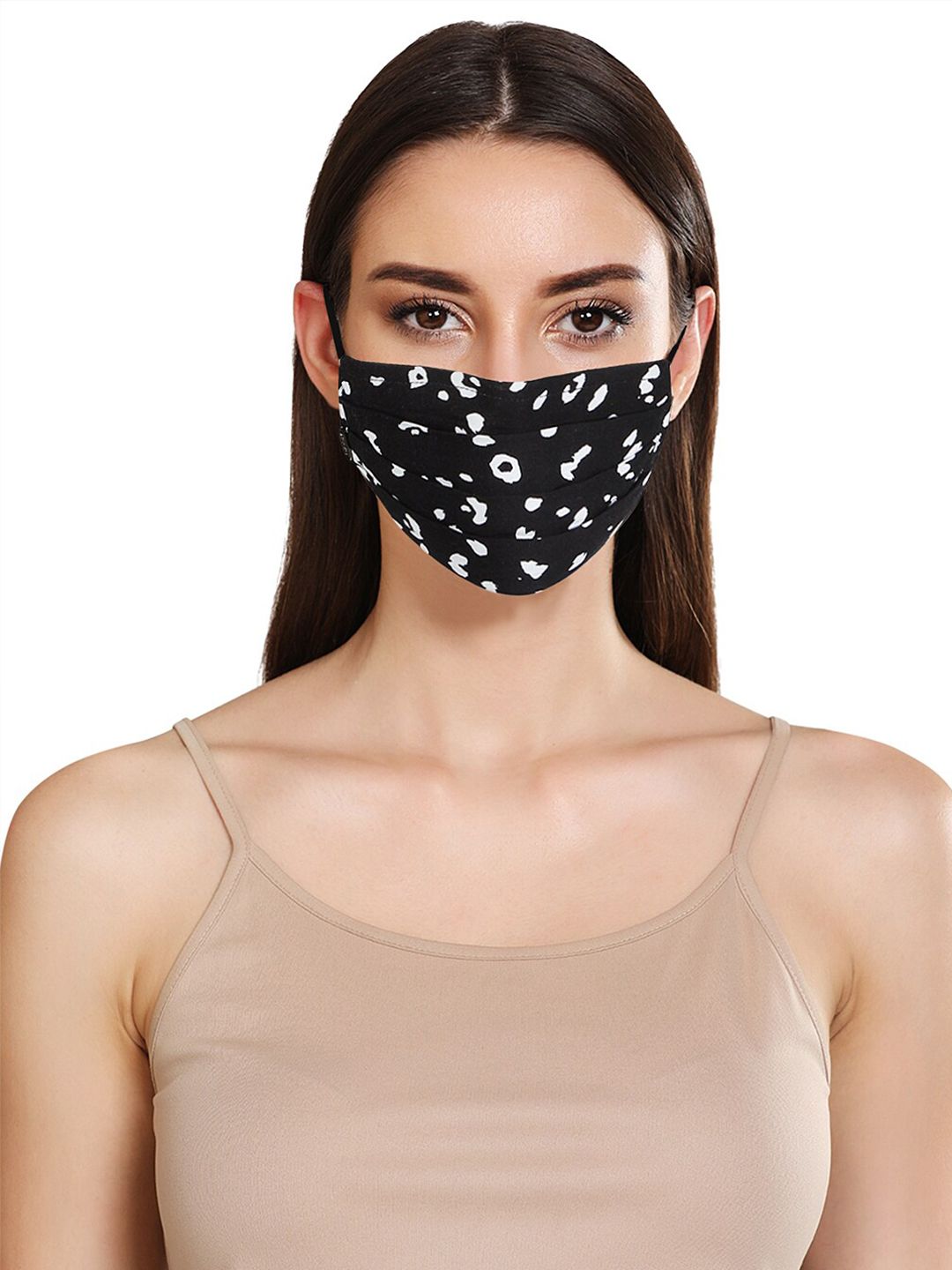 Kazo Women Black & White Animal Printed 2-Ply Cloth Mask Price in India