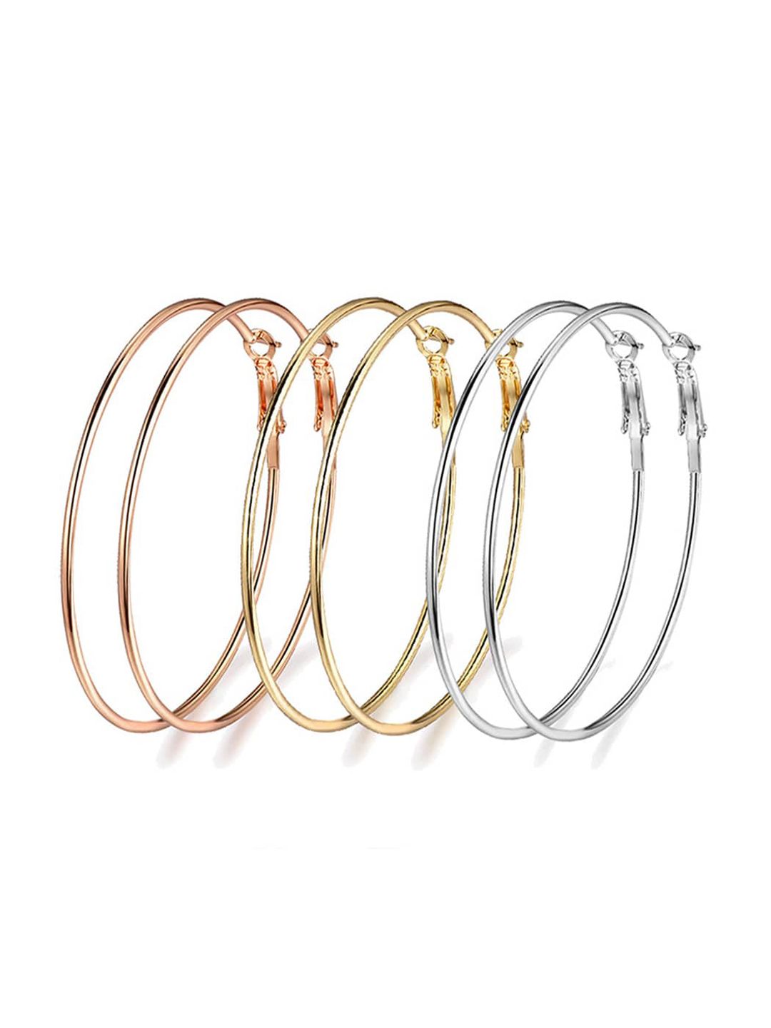 Yellow Chimes Set Of 3 Gold-Plated Silver-Toned Circular Hoop Earrings Price in India