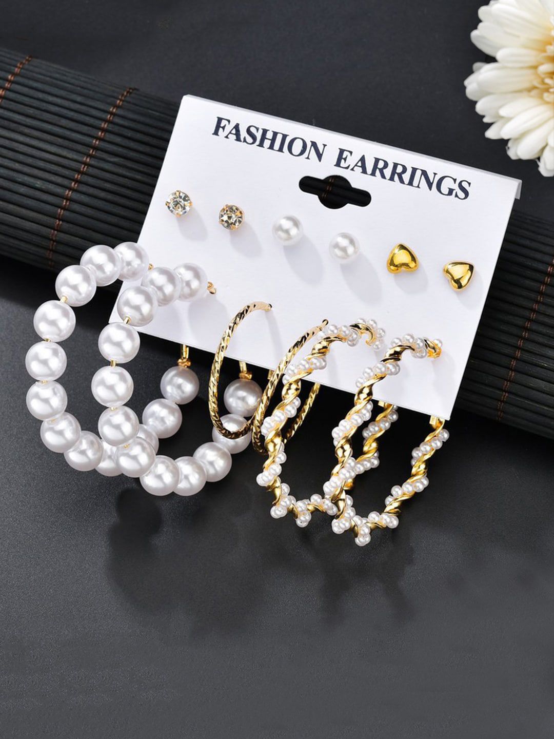 Yellow Chimes White Gold-Plated Set of 6 Circular Hoop & Stud Earrings Price in India