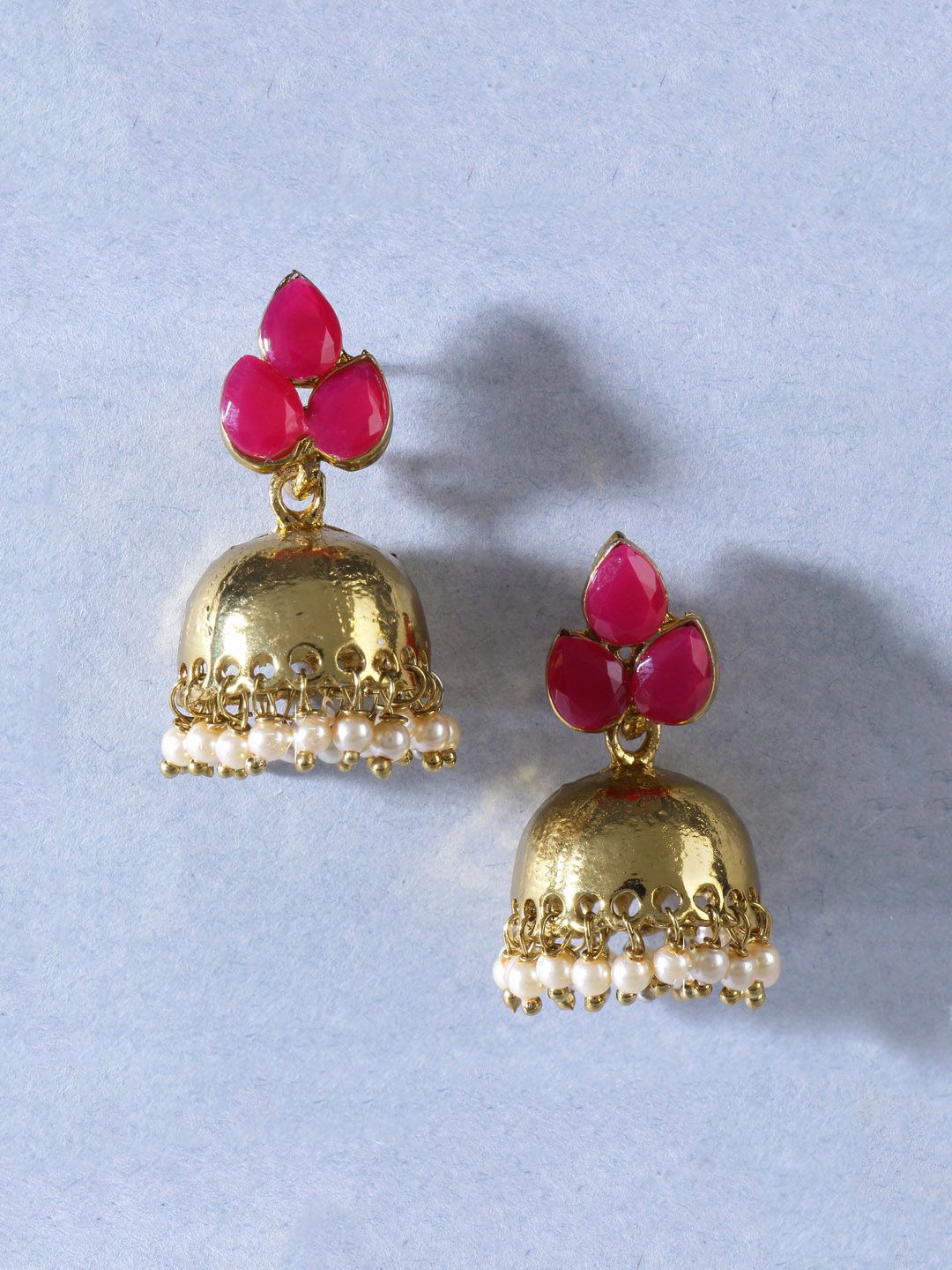 Yellow Chimes Pink & Gold-Toned Classic Jhumkas Earrings Price in India