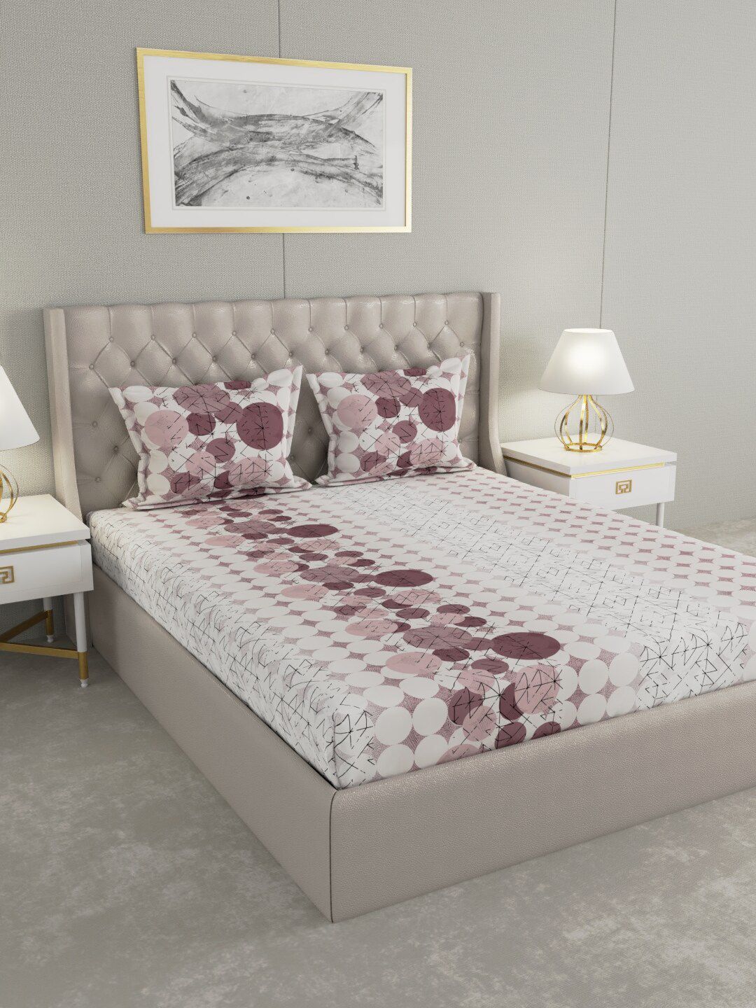 Raymond Home Purple & Grey Geometric Cotton 200 TC King Bedsheet with 2 Pillow Covers Price in India