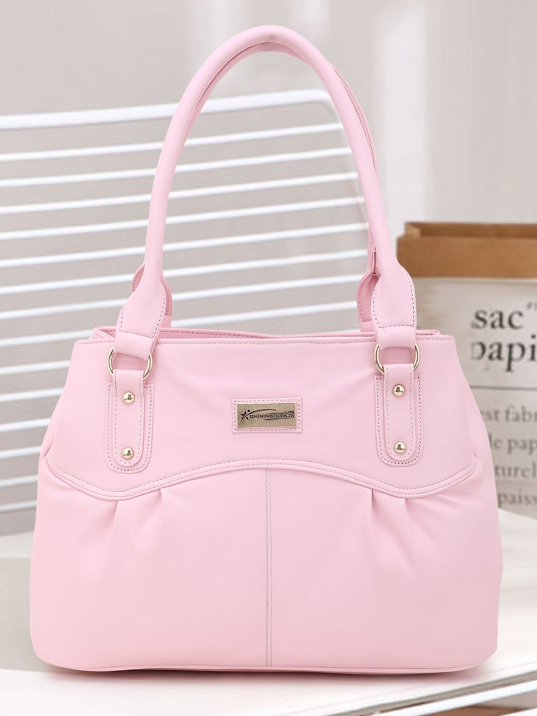 SHINING STAR Peach-Coloured PU Shopper Shoulder Bag Price in India