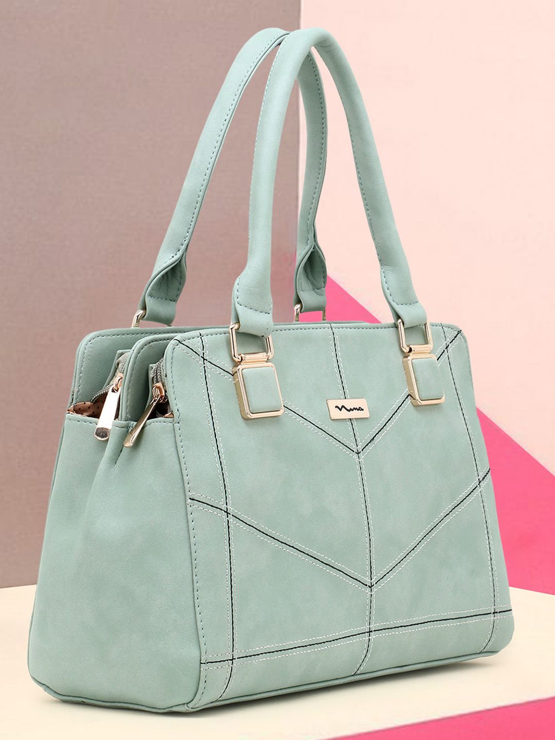 SHINING STAR Green Textured Structured Handheld Bag Price in India