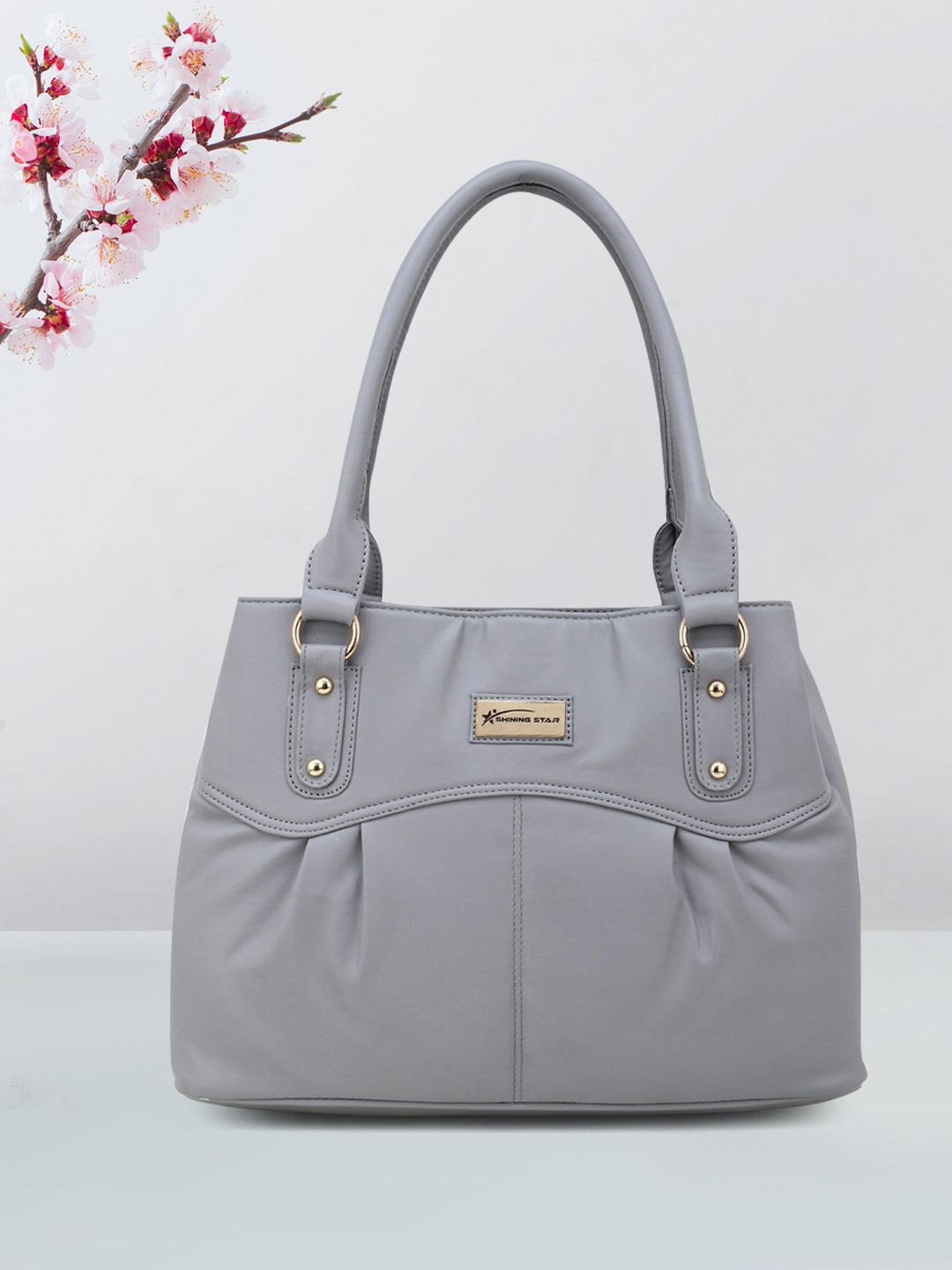 SHINING STAR Grey Solid Structured Shoulder Bag Price in India