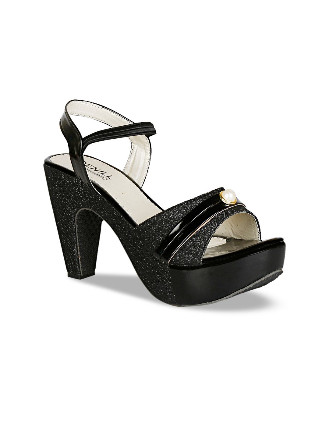 Denill Black Embellished Block Sandals