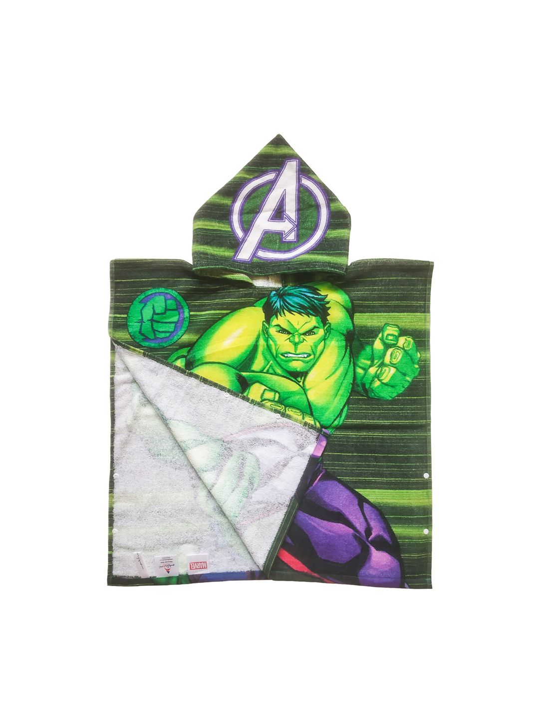 Marvel Kids Green & Purple Hulk Printed 350 GSM Cotton Hooded Poncho Bath Towel