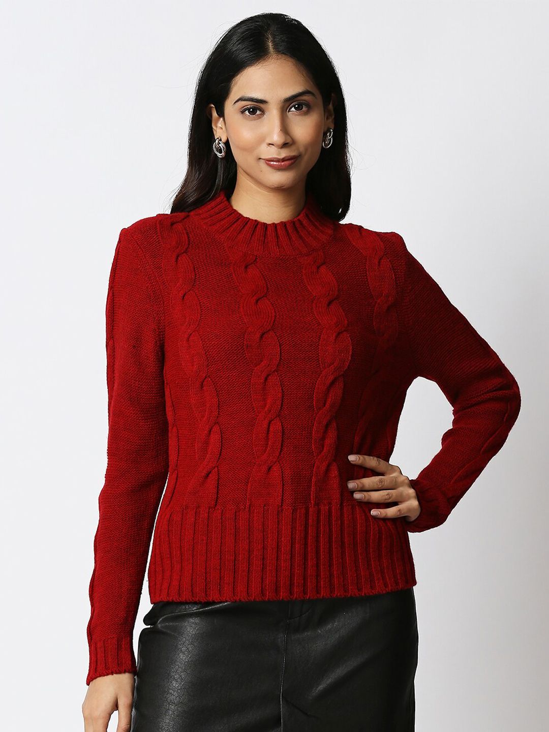 20Dresses Women Red Self Design Acrylic Pullover Price in India