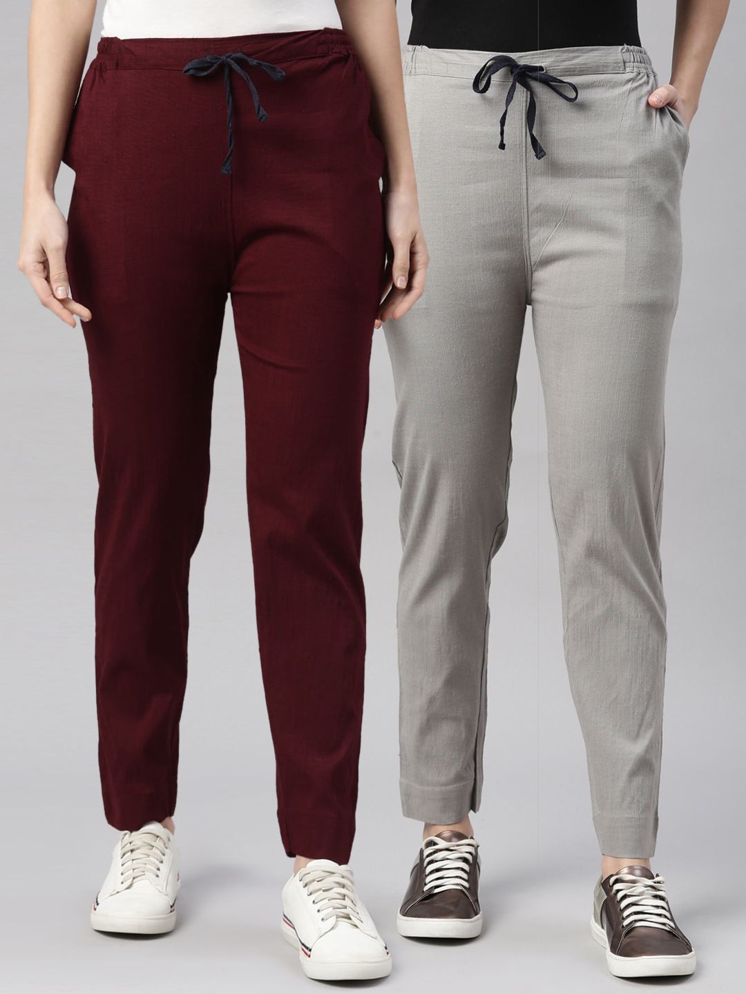 Kryptic Women Pack Of 2 Grey & Maroon Joggers Price in India