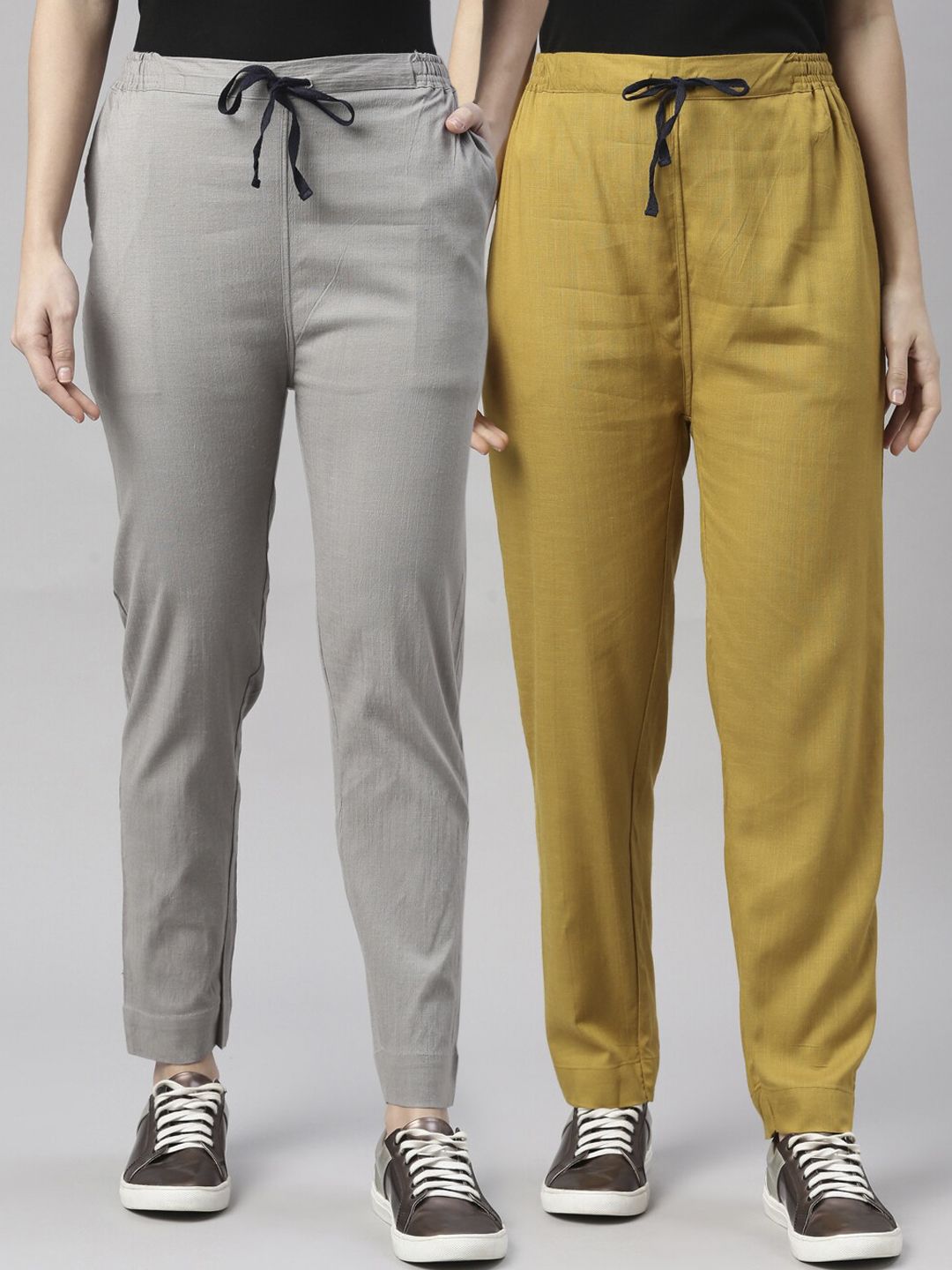 Kryptic Women Pack Of 2 Grey & Mustard Yellow Joggers Price in India