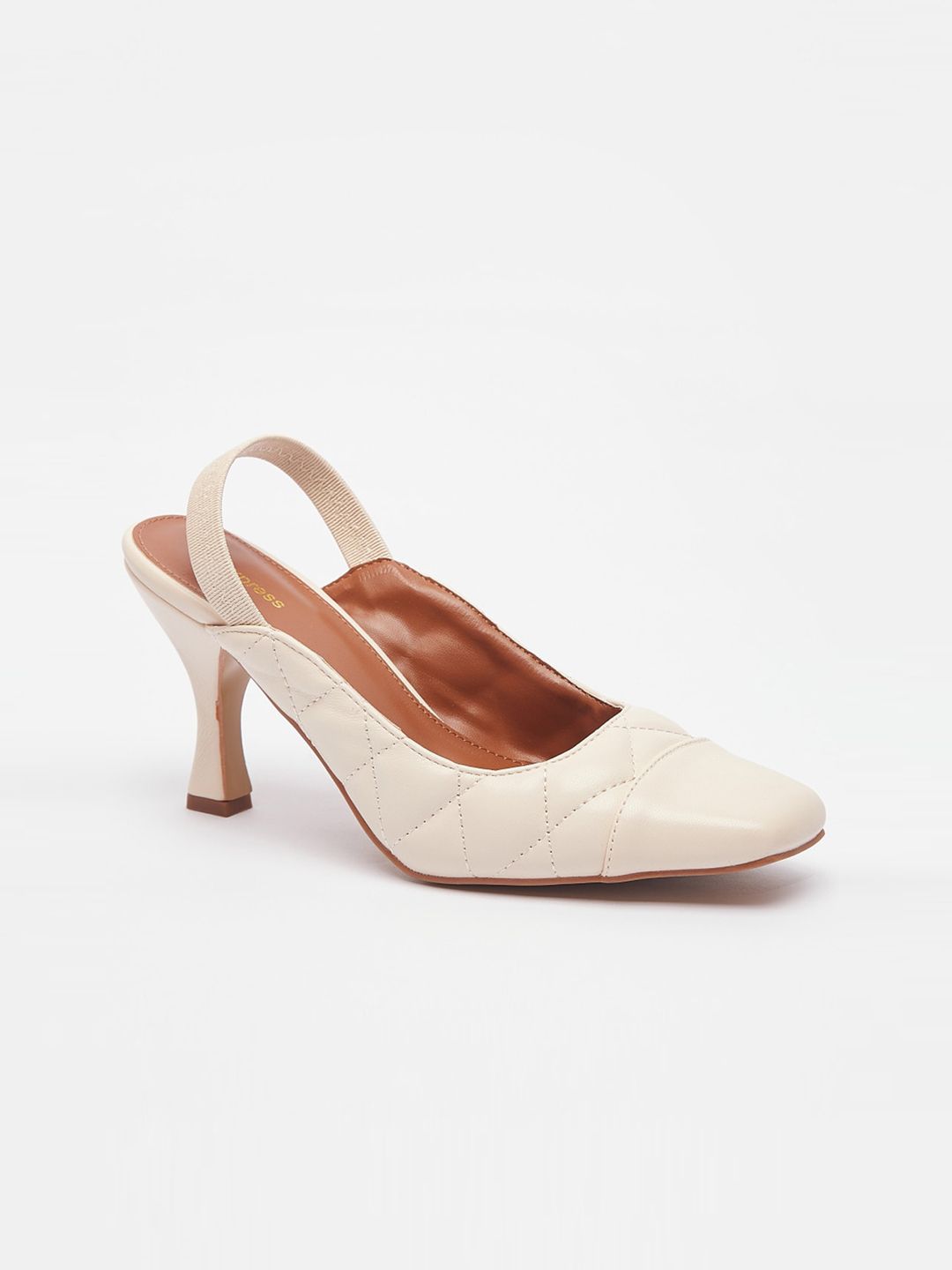 shoexpress Cream-Coloured Embellished PU Pumps Price in India