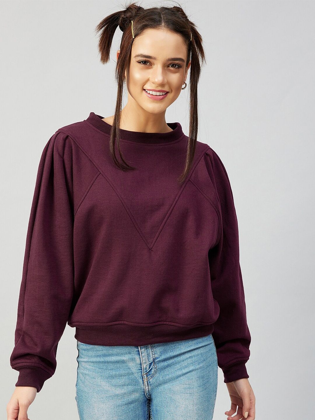 Athena Women Burgundy Fleece Sweatshirt Price in India