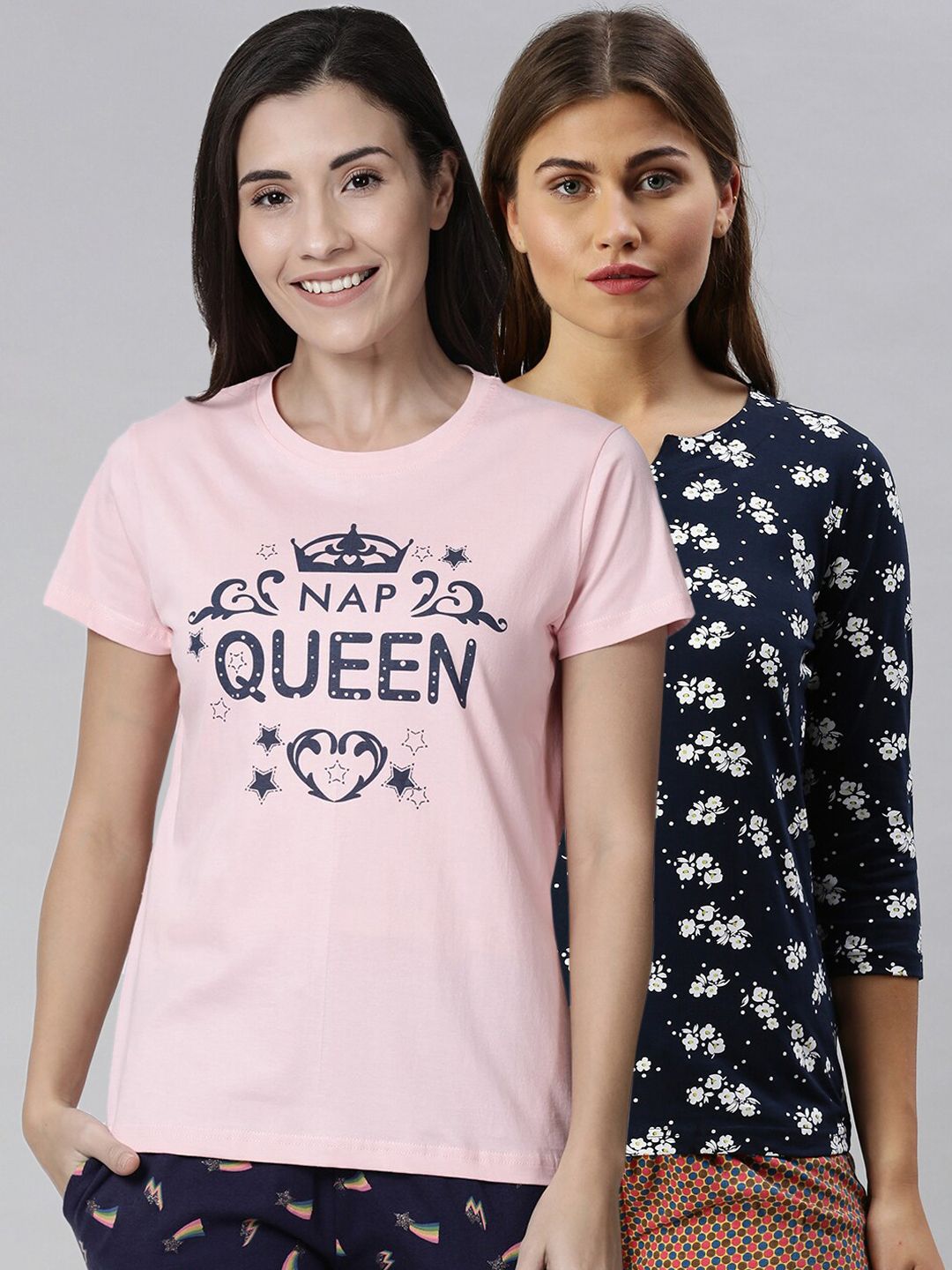 Kryptic Women Pack Of 2 Printed Pure Cotton Lounge T-Shirts Price in India