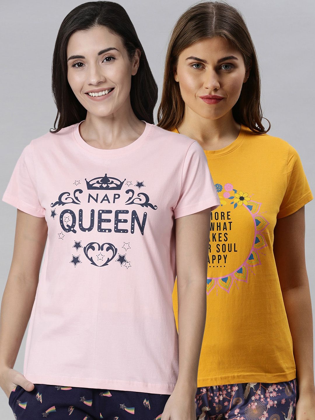 Kryptic Women Pack Of 2 Printed Pure Cotton Lounge T-Shirts Price in India