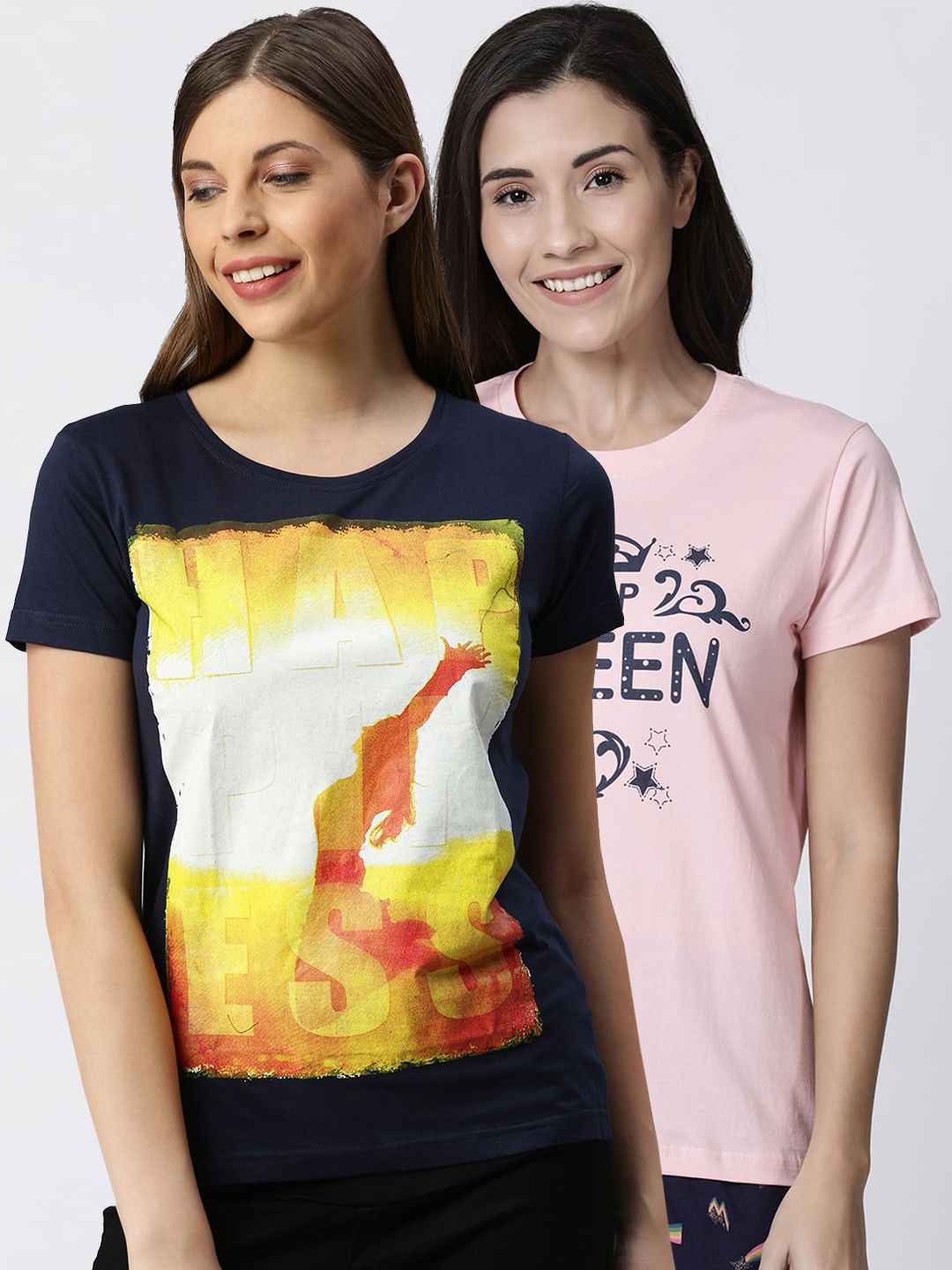 Kryptic Women Pack Of 2 Printed Pure Cotton Lounge T-Shirts Price in India