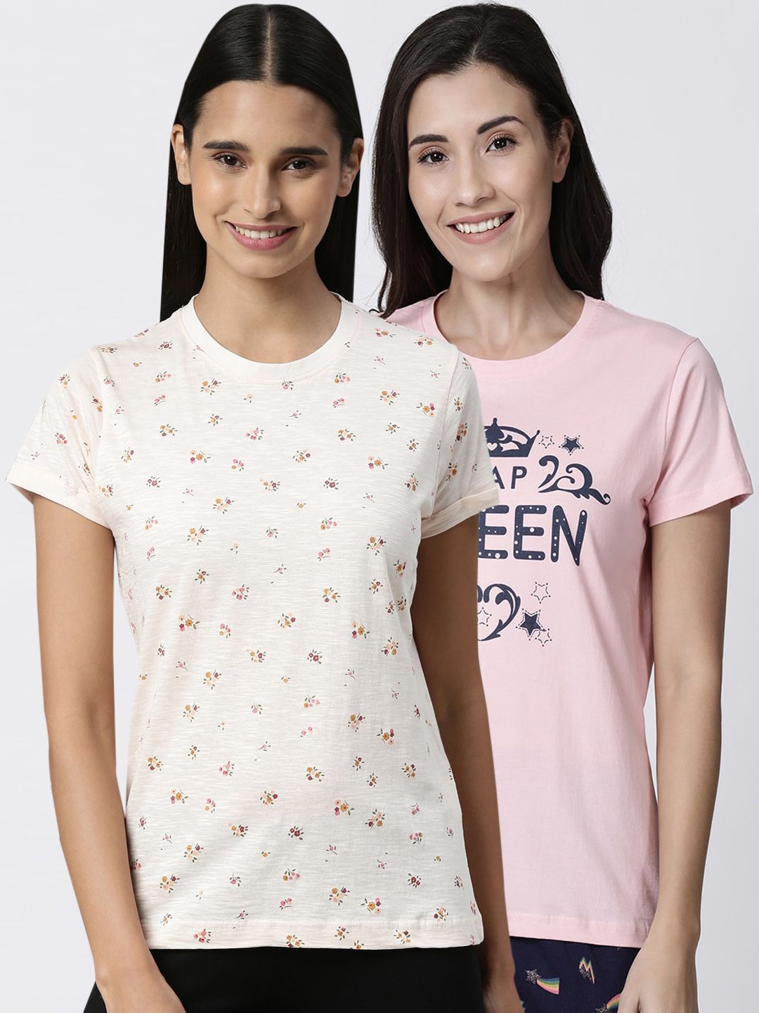 Kryptic Women Pack Of 2 Printed Pure Cotton Lounge T-Shirts Price in India