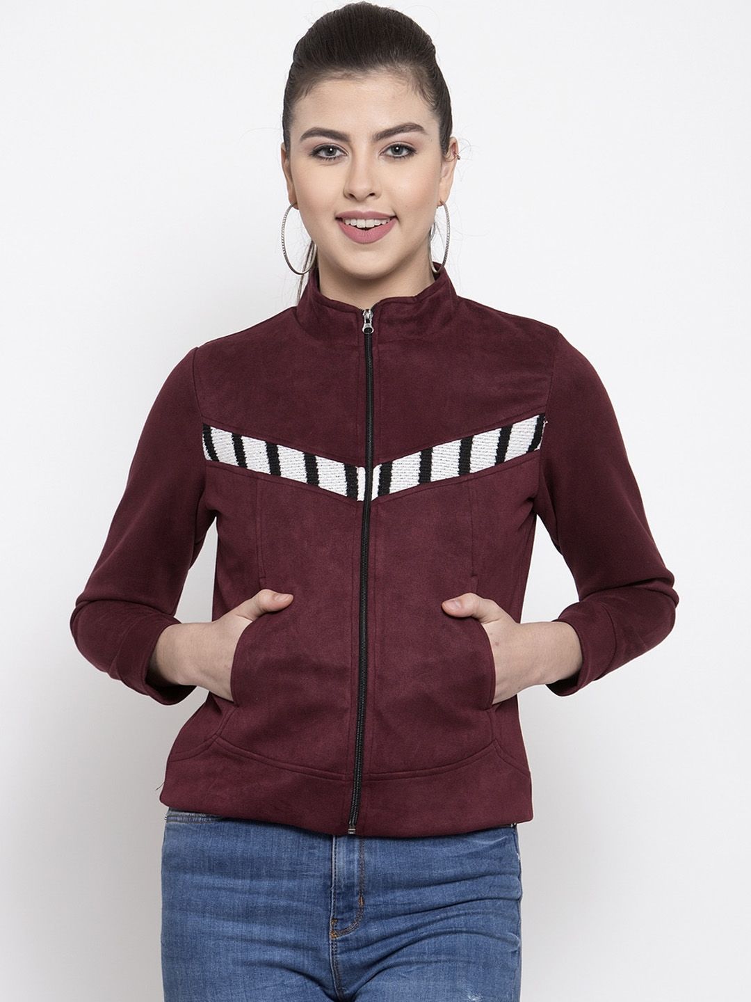 armure Women Maroon White Colourblocked Lightweight Sporty Jacket Price in India