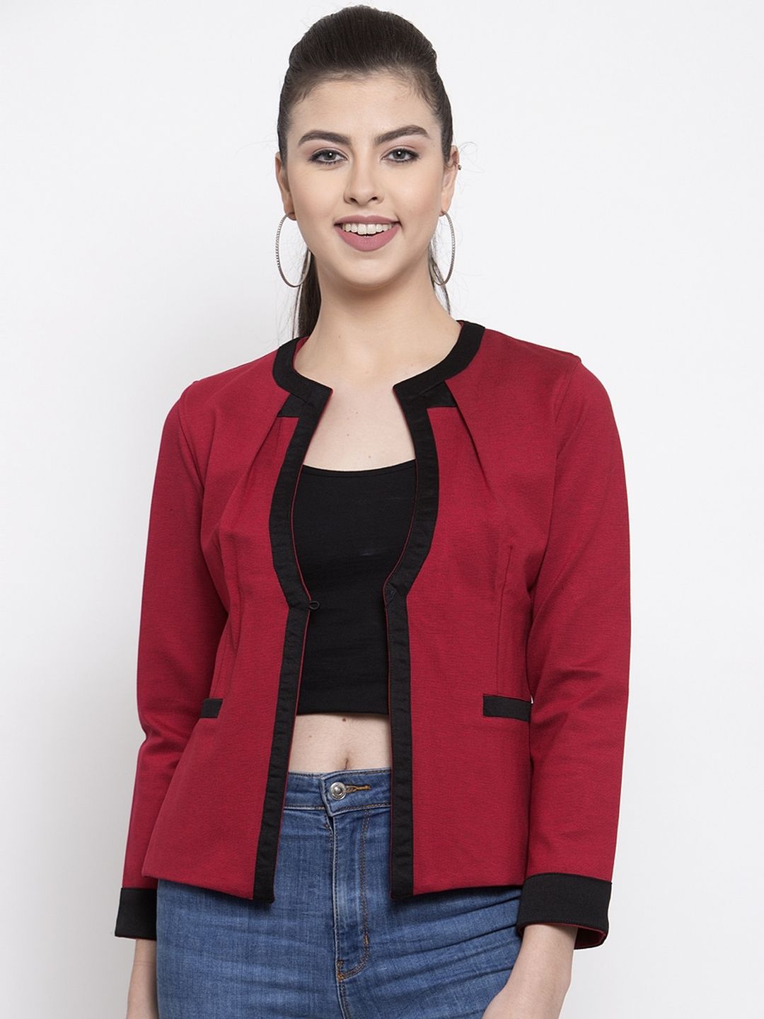 armure Women Maroon Lightweight Open Front Jacket Price in India