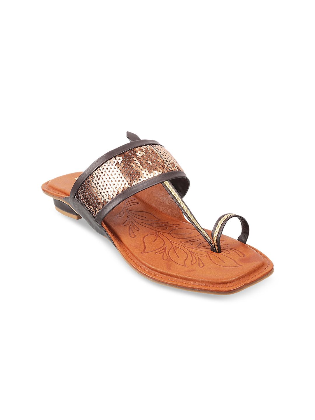WALKWAY by Metro Women Bronze-Toned Embellished One Toe Flats Price in India