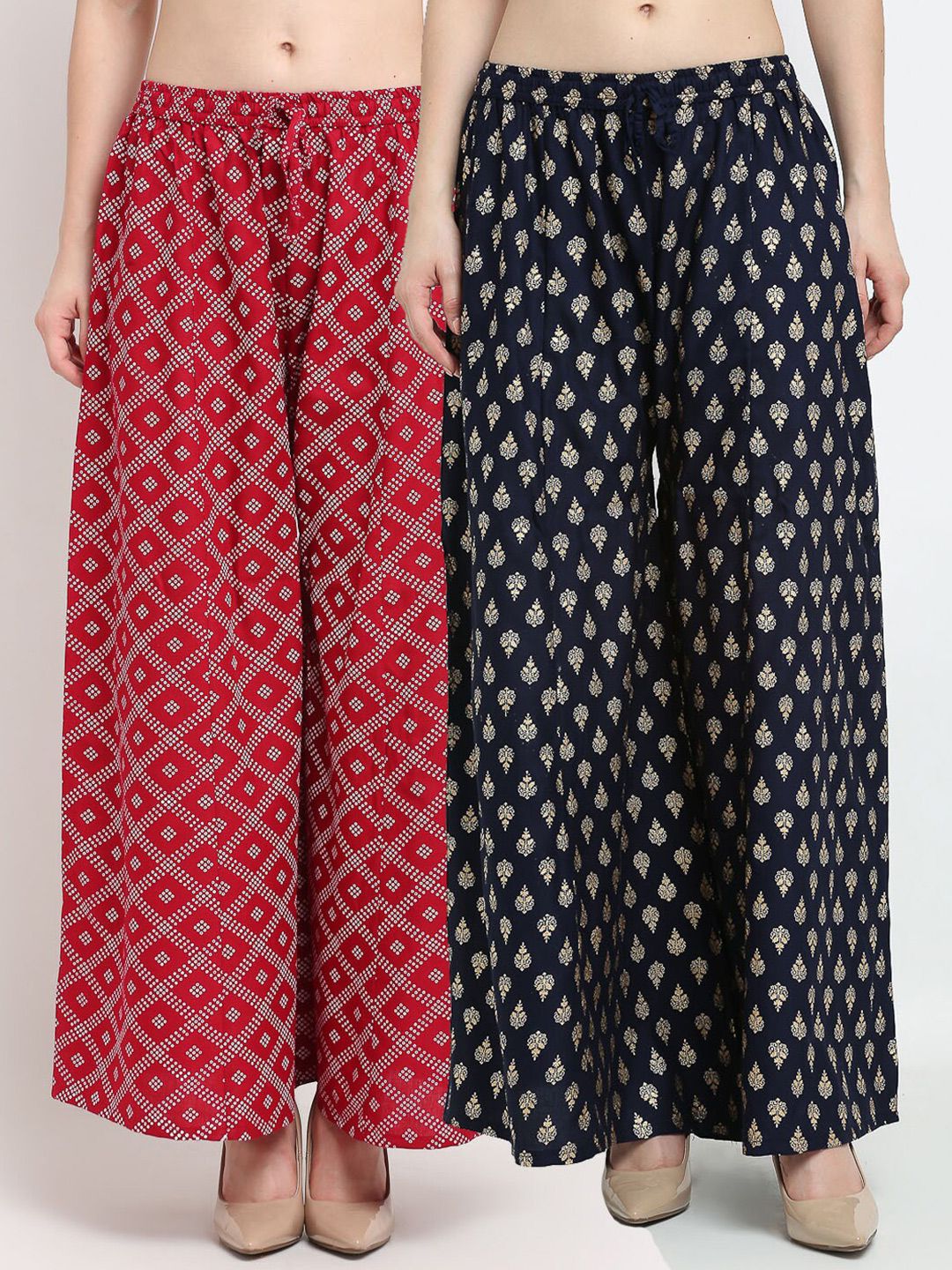 GRACIT Women Pack of 2 Maroon & Navy Blue Ethnic Motifs Printed Flared Ethnic Palazzos Price in India