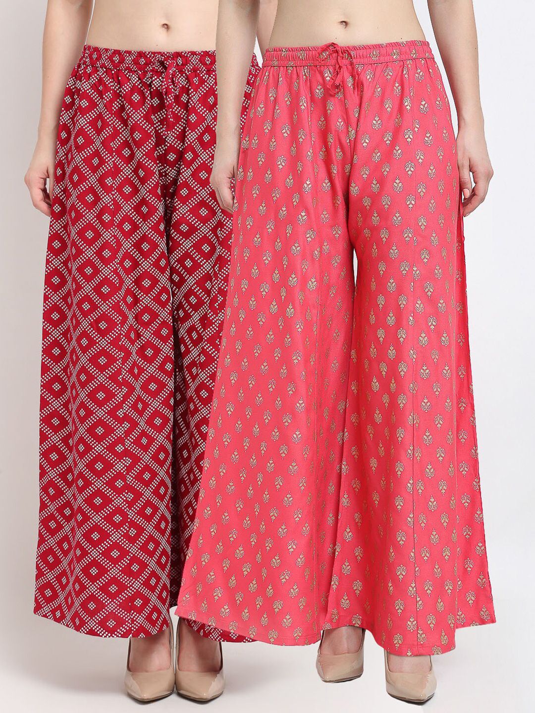 GRACIT Women Pack Of 2 Maroon & Pink Ethnic Motifs Printed Flared Knitted Ethnic Palazzos Price in India