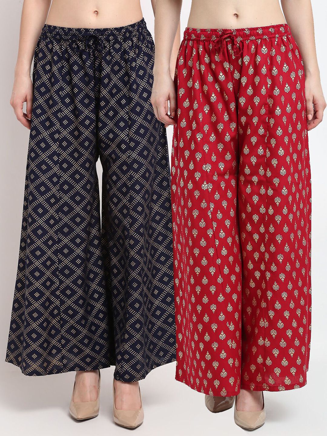 GRACIT Women Pack Of 2 Printed Flared Knitted Palazzos Price in India