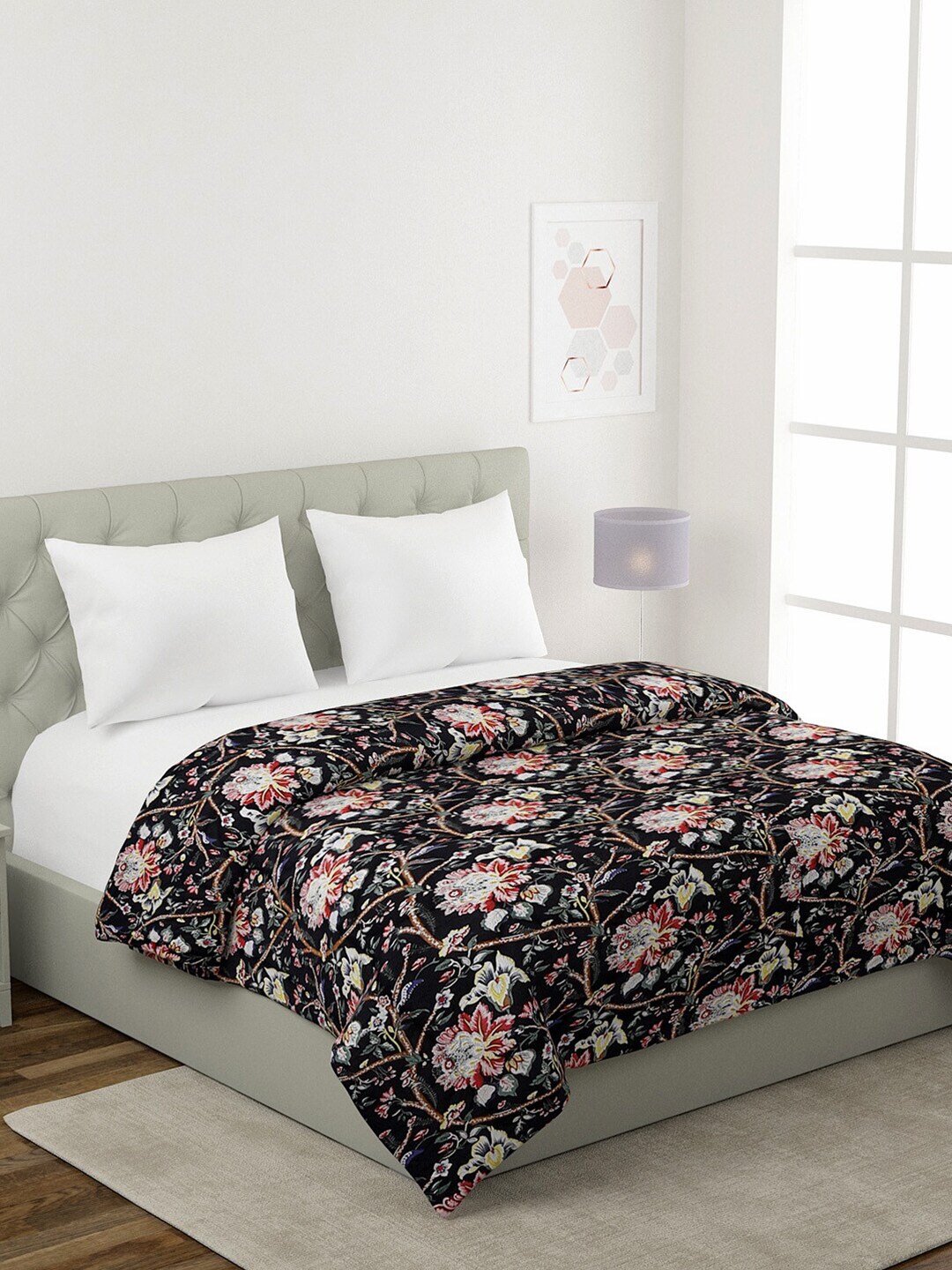 Rajasthan Decor Black & Red Floral Mild Winter 210 GSM Double Bed Comforter Price in India