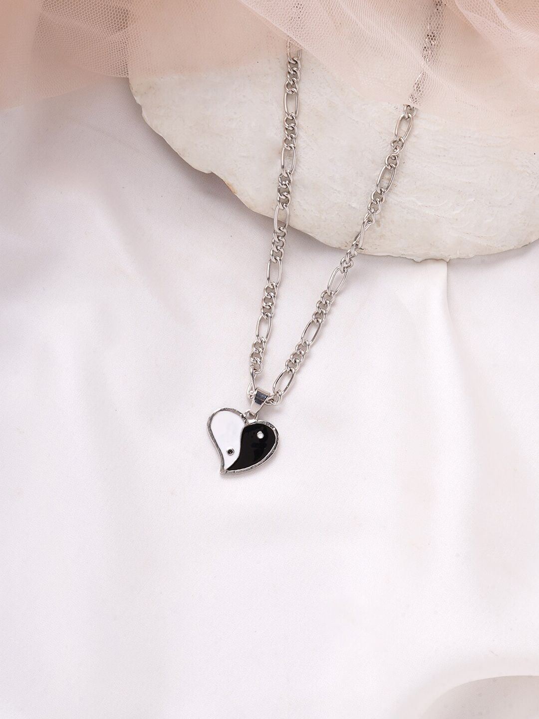 BEWITCHED Women Silver-Toned Ying To My Yang Heart Pendent Necklace Price in India