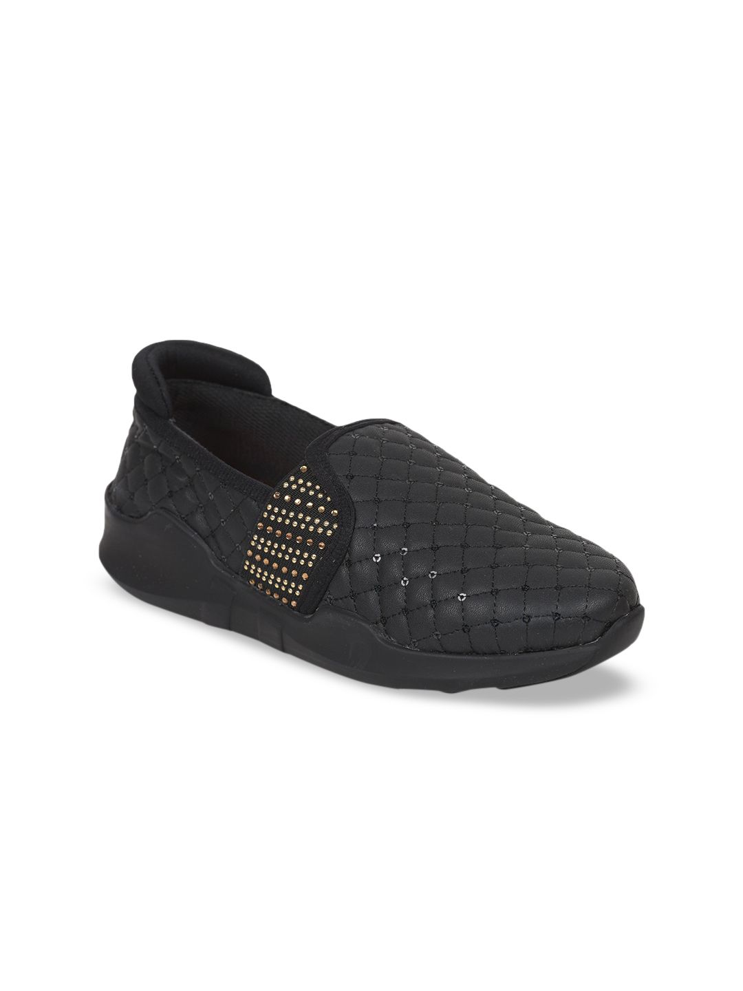 Liberty Women Black Textured Slip-On Sneakers Price in India