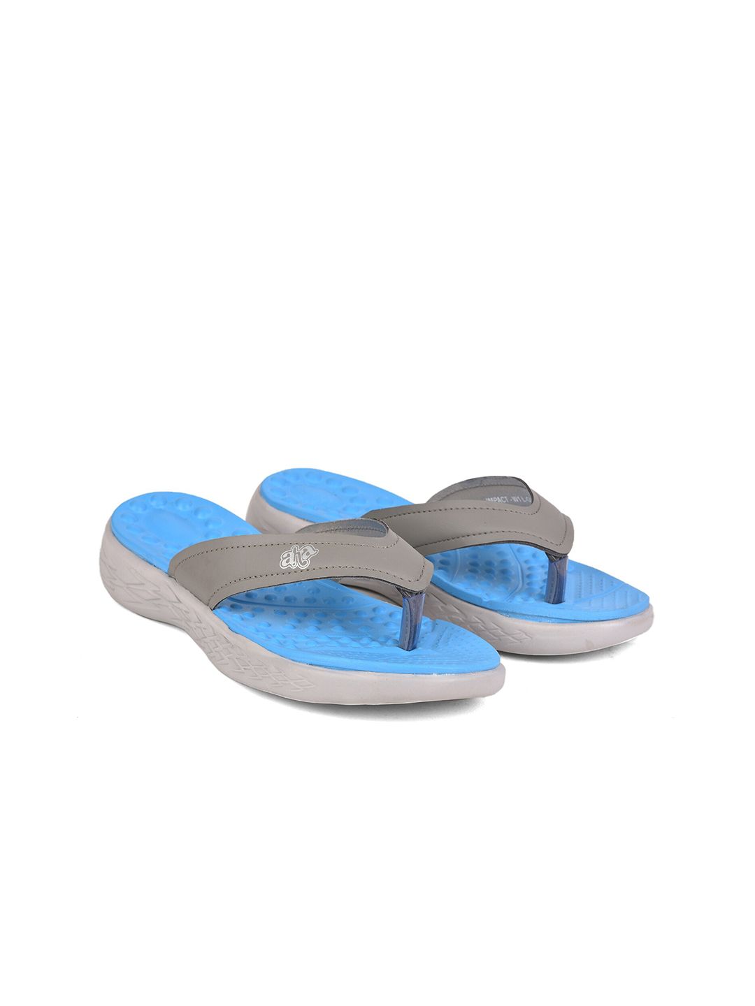 Liberty Women Grey & Blue Rubber Thong Flip-Flops Price in India