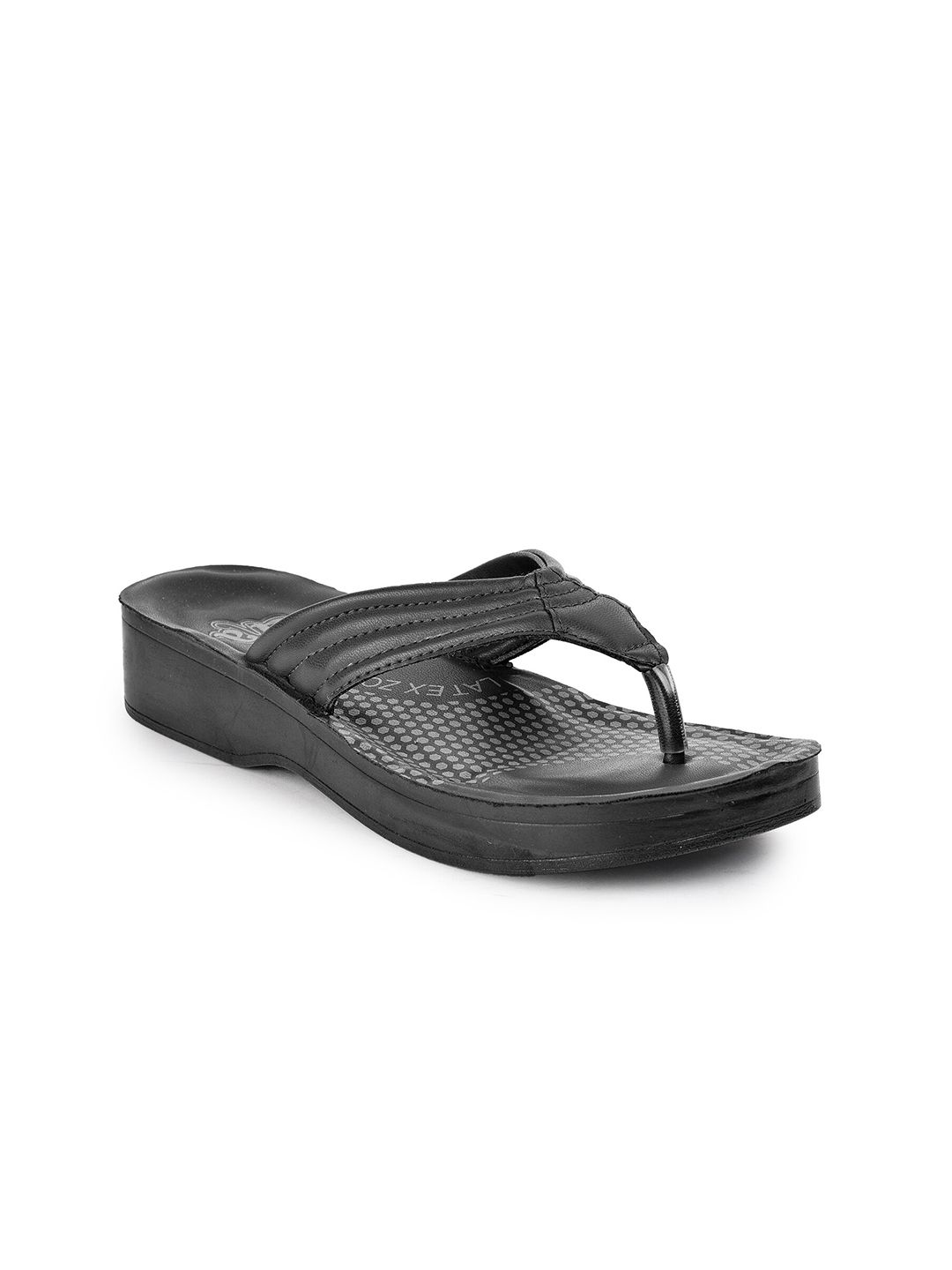 Liberty Women Black Printed Rubber Thong Flip-Flops Price in India