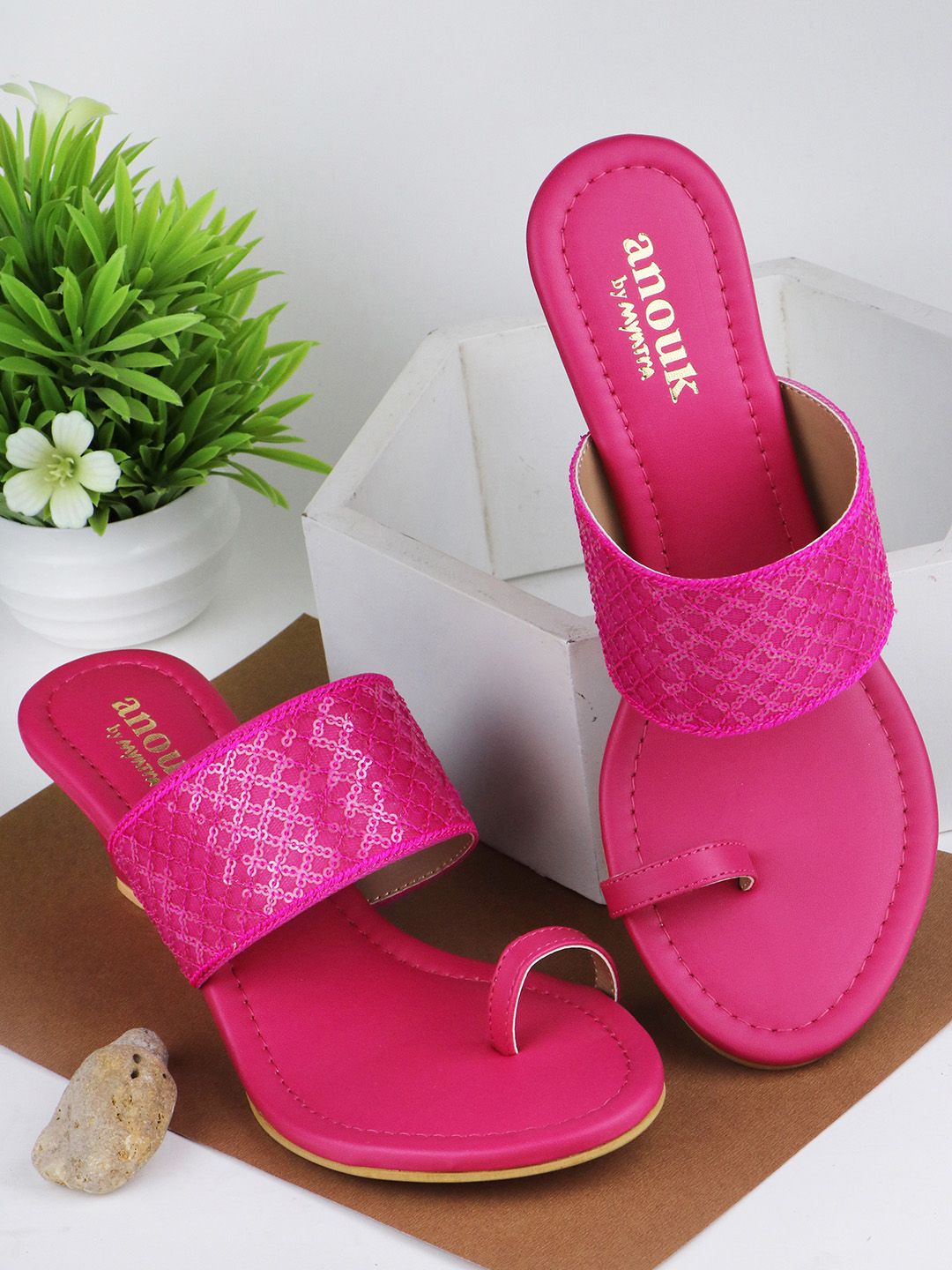 Anouk Fuchsia Embellished Ethnic Wedge Sandals Price in India